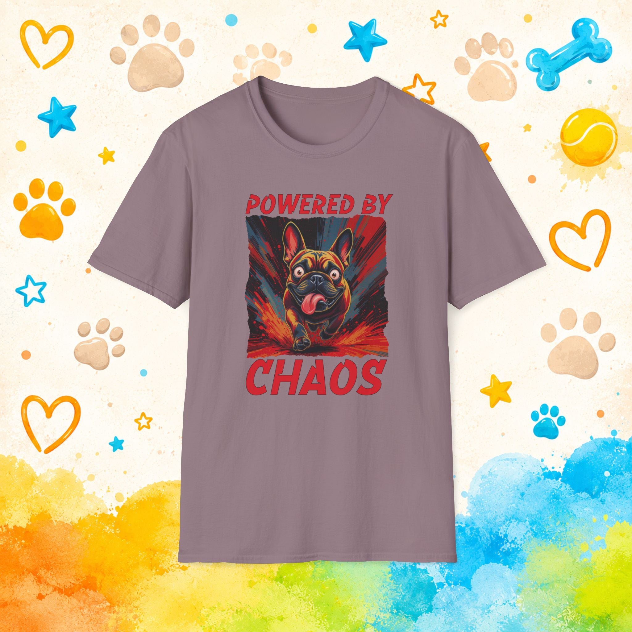 Powered by Chaos T-Shirt — Funny French Bulldog Graphic Tee