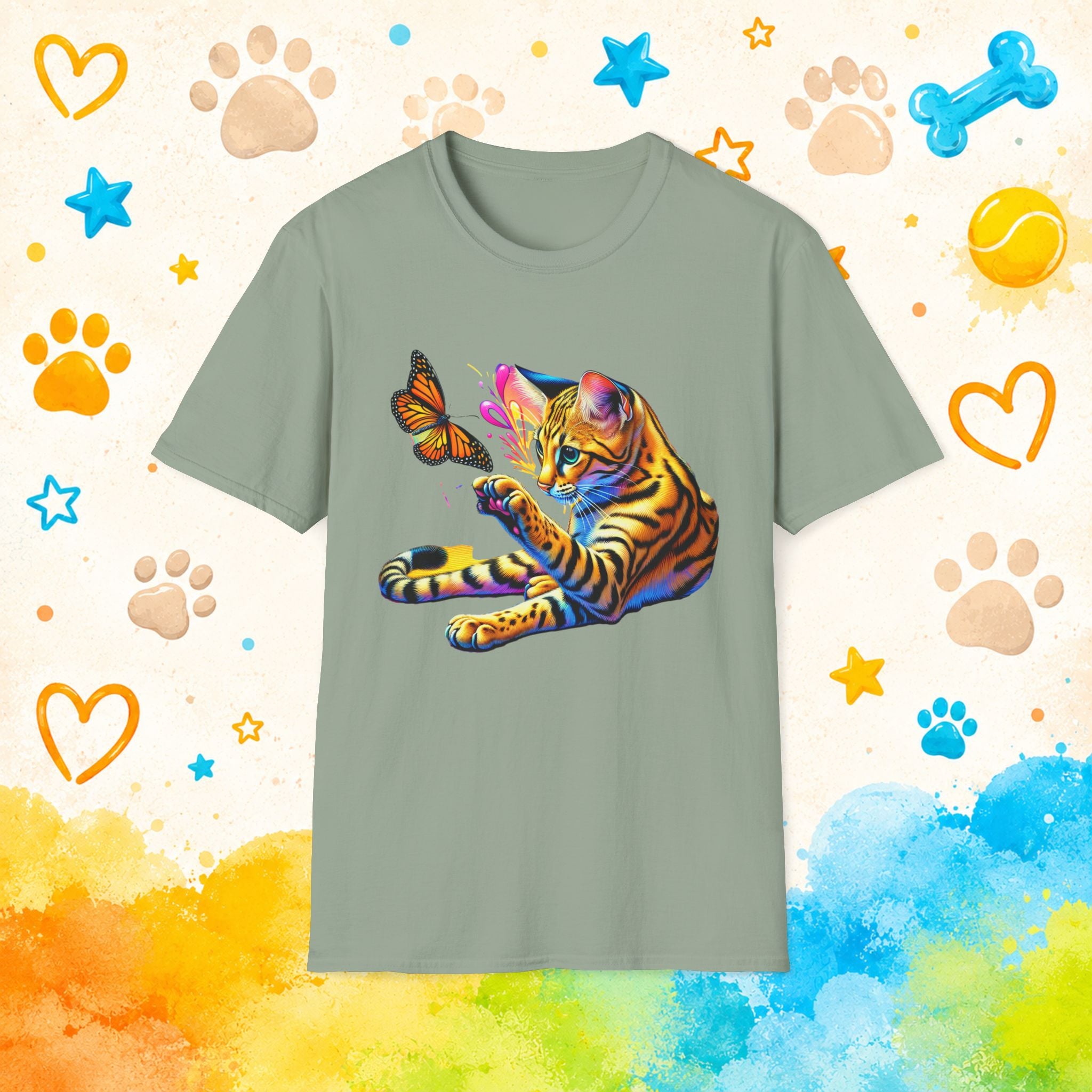 Cat Bengal Kitten & Butterfly T-Shirt