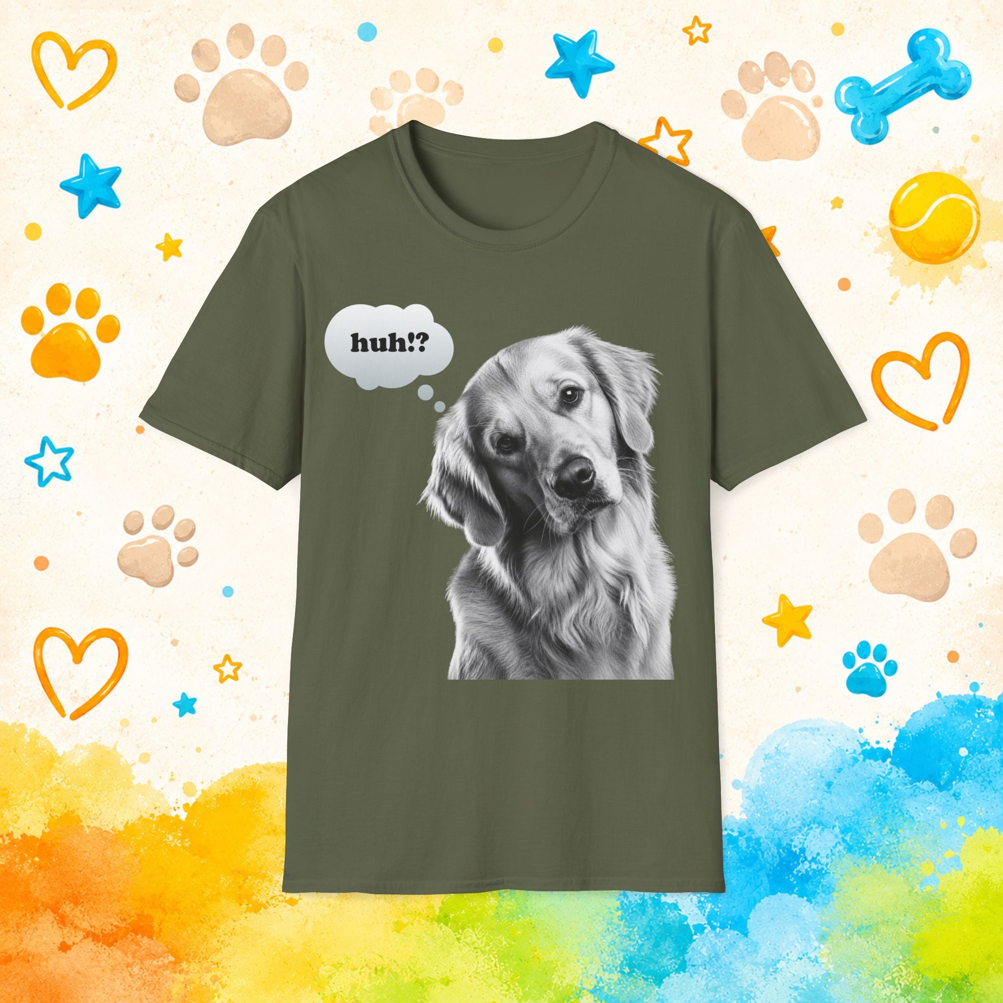 Golden Retriever "huh?" Thought Bubble T-Shirt