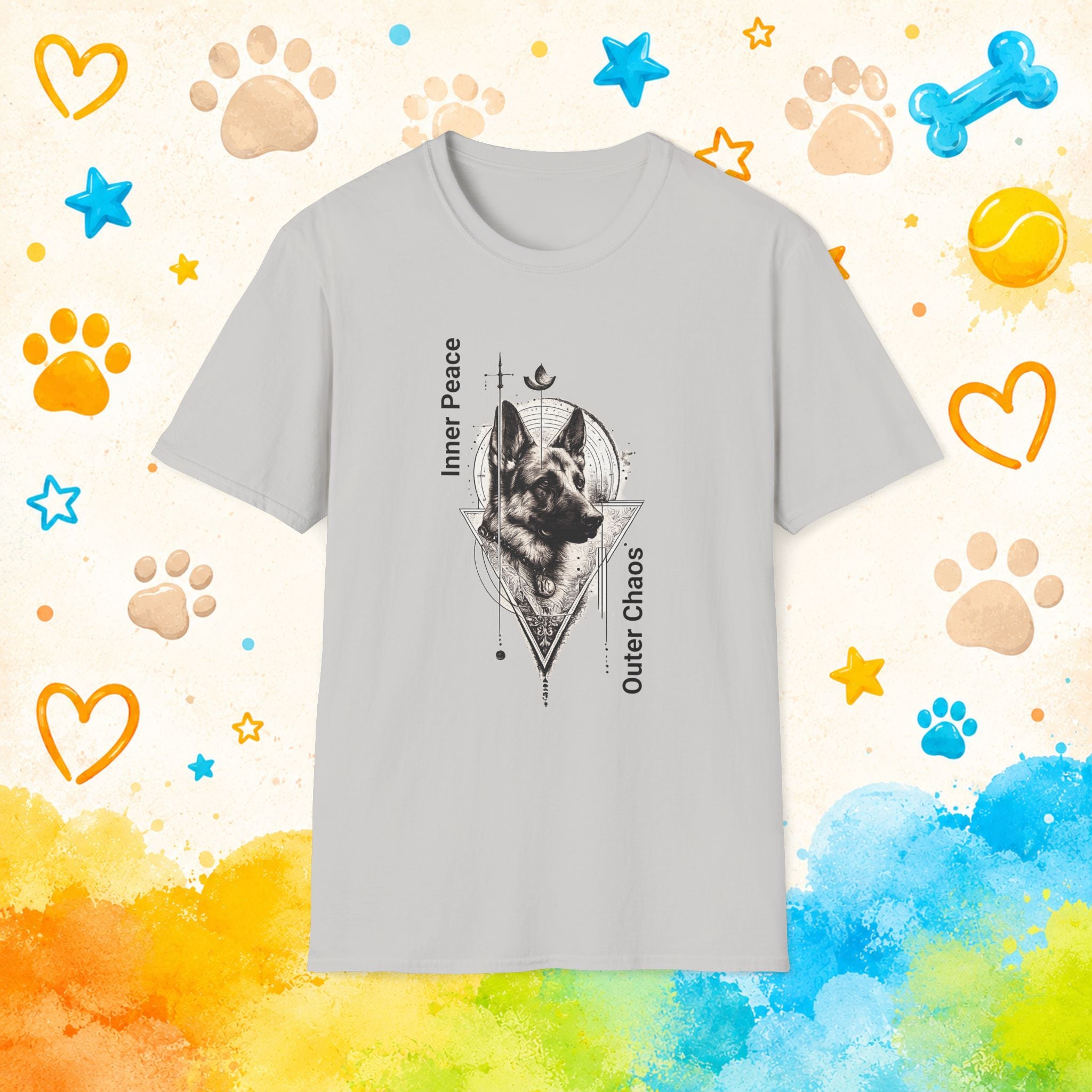 German Shepherd Portrait T‑Shirt — "Inner Peace, Outer Chaos" Vintage Dog Art