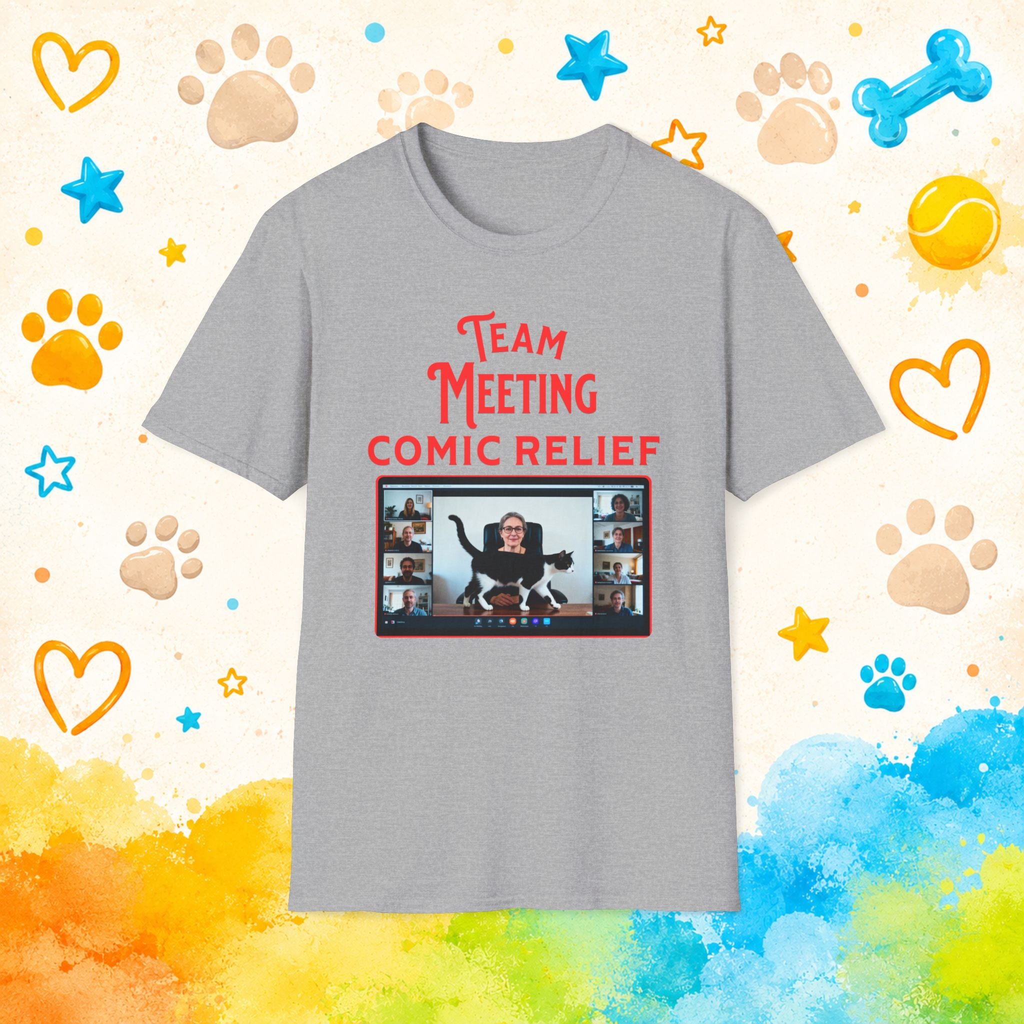 Team Meeting: Comic Relief Funny Cat T-Shirt – Zoom Meeting Cat Humor Tee