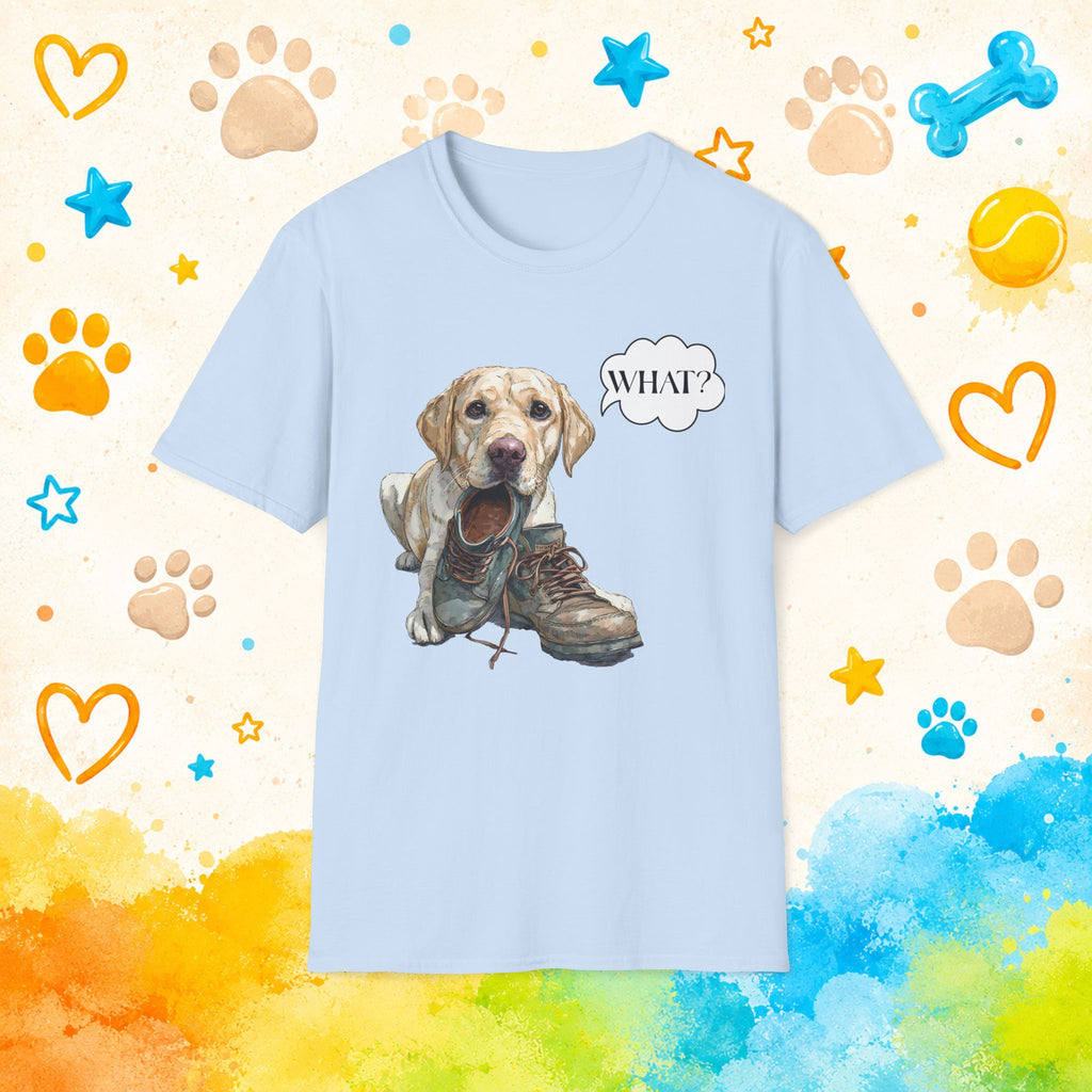 Labrador Retriever What? Funny T-Shirt – Shoe Chewer Humor Tee