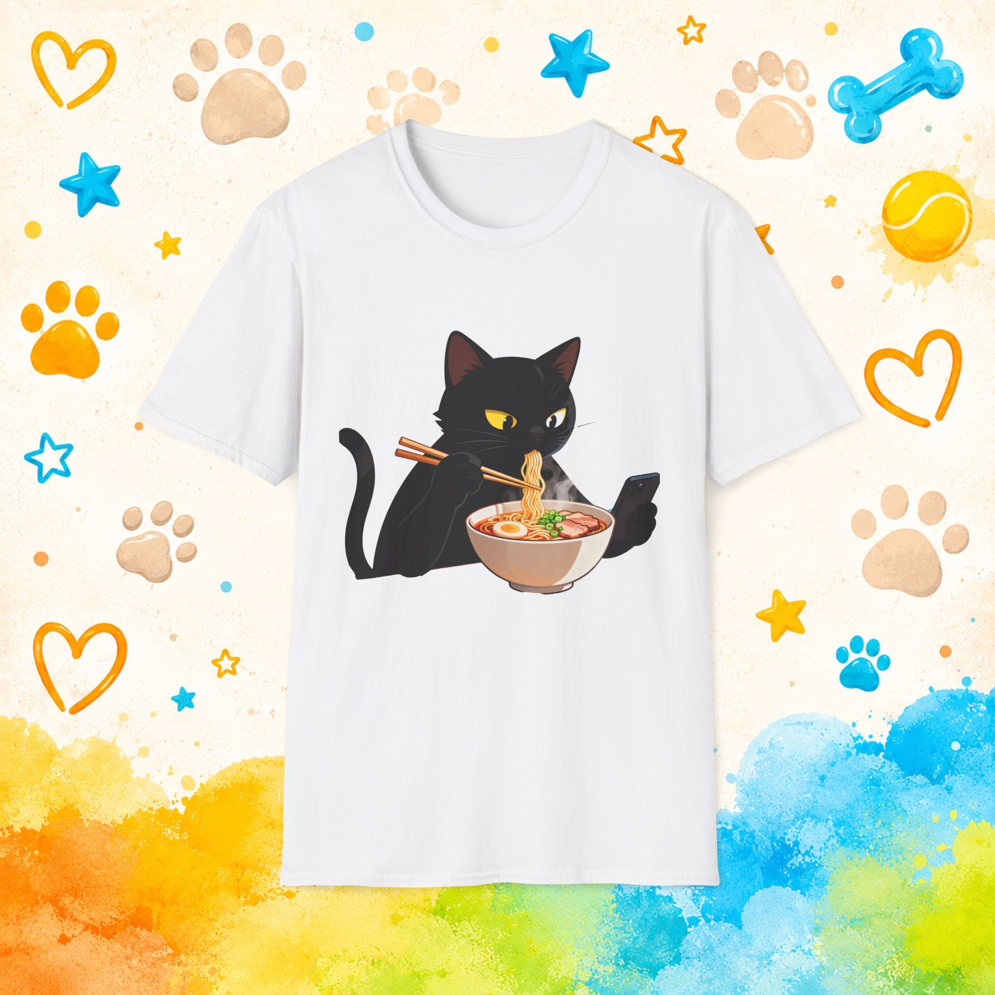 Cat Eating Ramen Noodles T-shirt