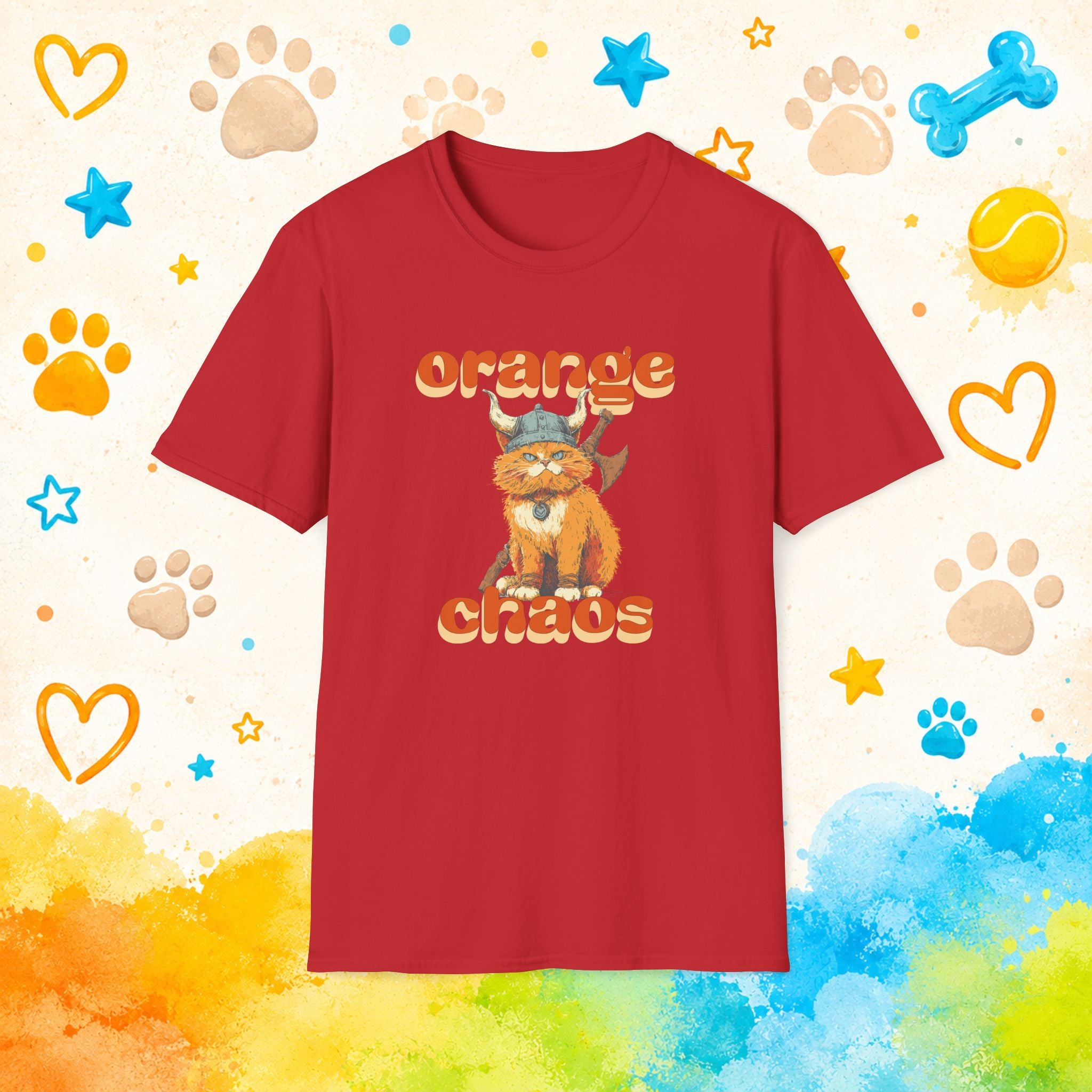 Cat Viking Orange Chaos T-Shirt