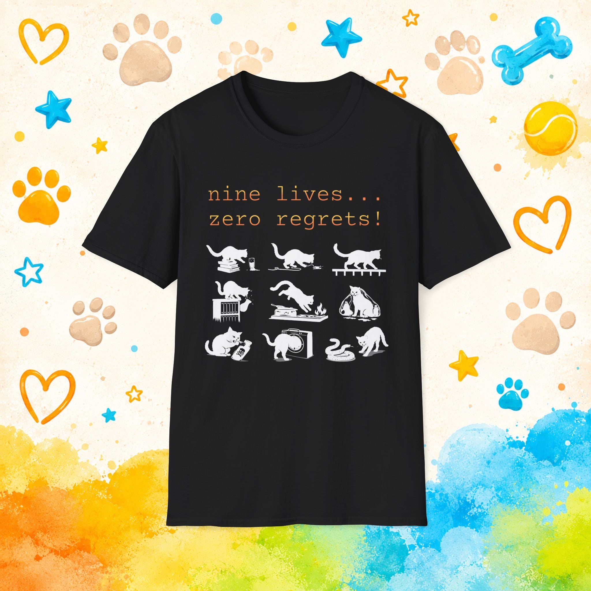 Cat "Nine lives... zero regrets!" T-shirt