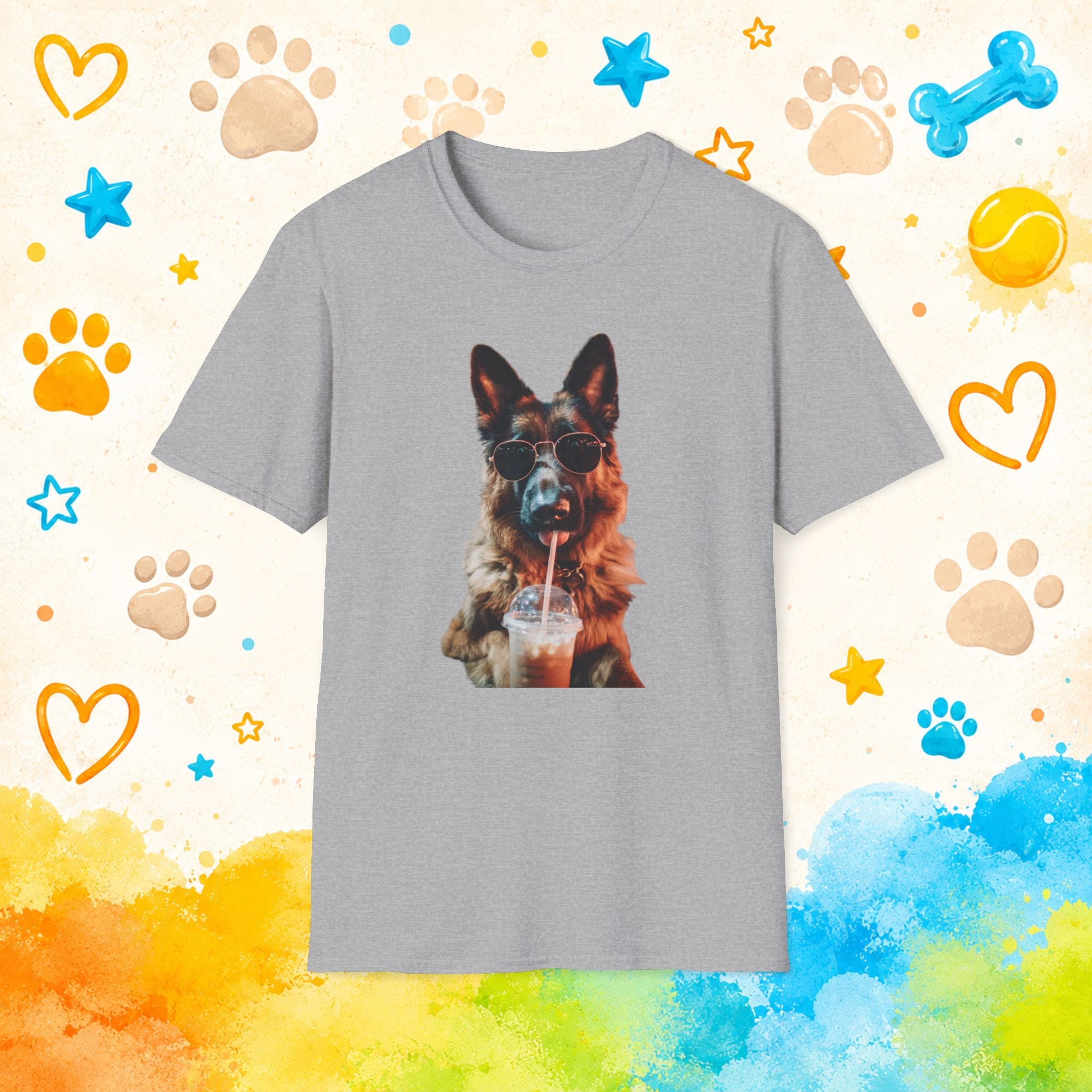 German Shepherd Drinking Iced Coffee T-Shirt