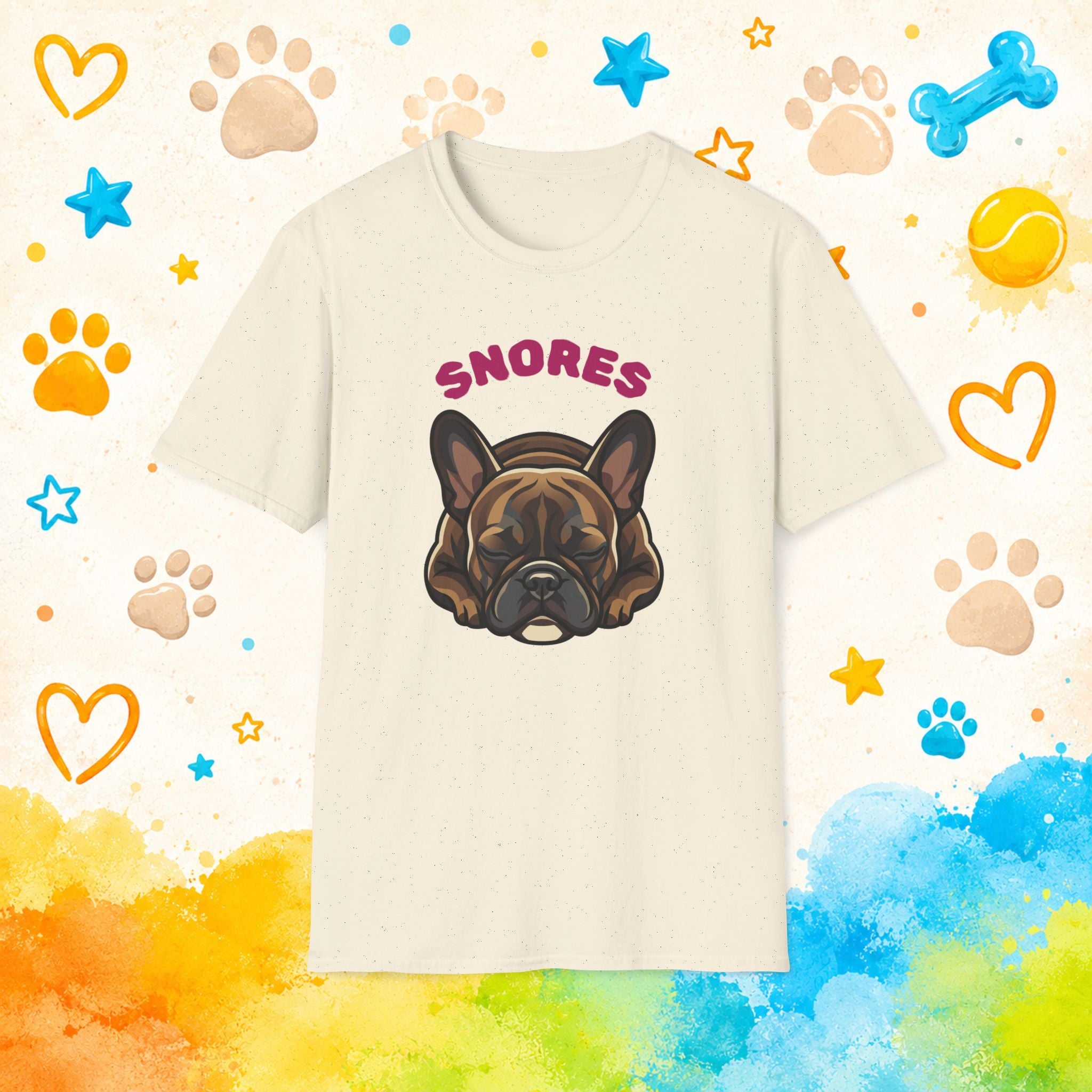 Snoring French Bulldog T-Shirt — "SNORES" Cute Dog Graphic Tee