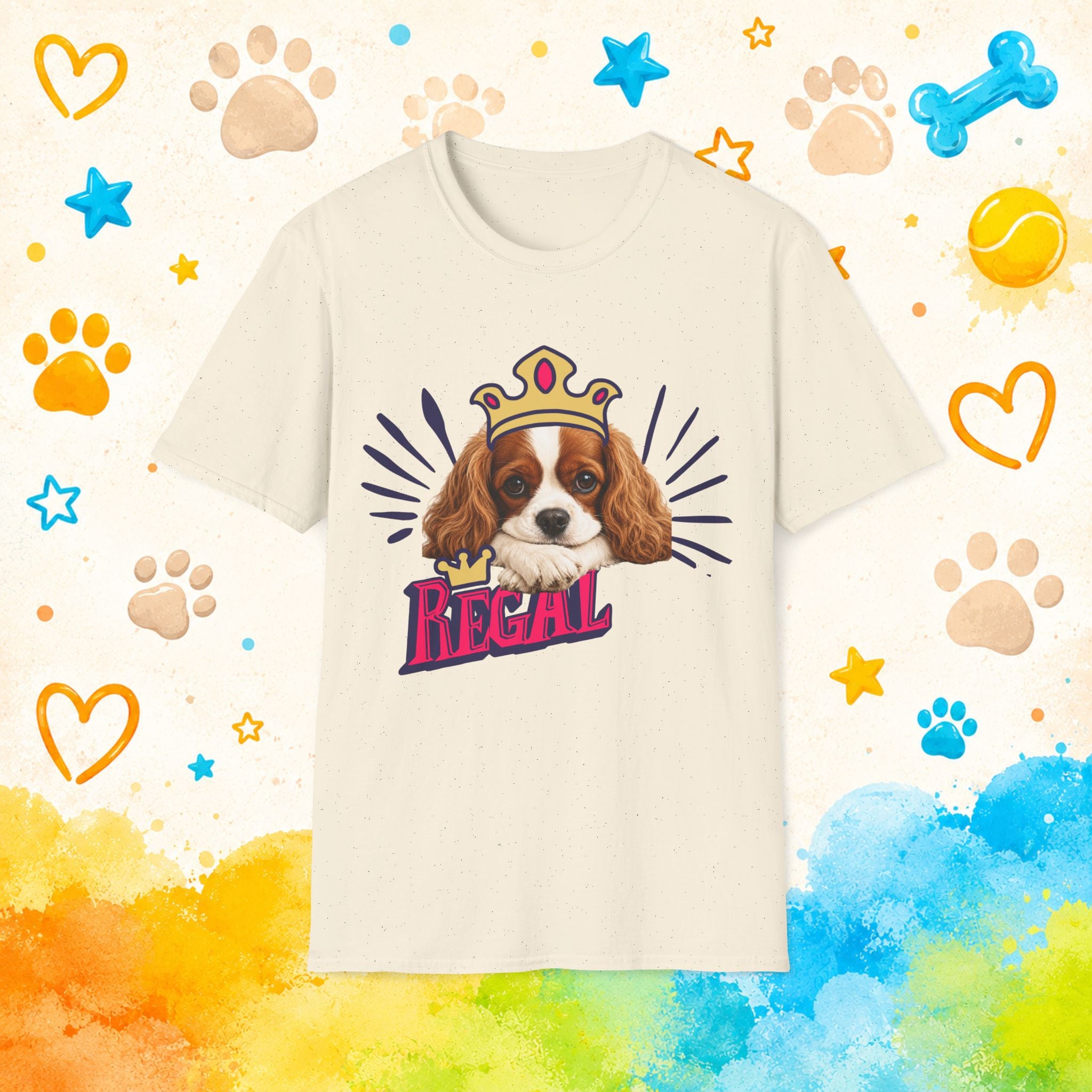 Regal Cavalier King Charles Spaniel T-Shirt – Crowned Cavalier Street Art Dog Tee
