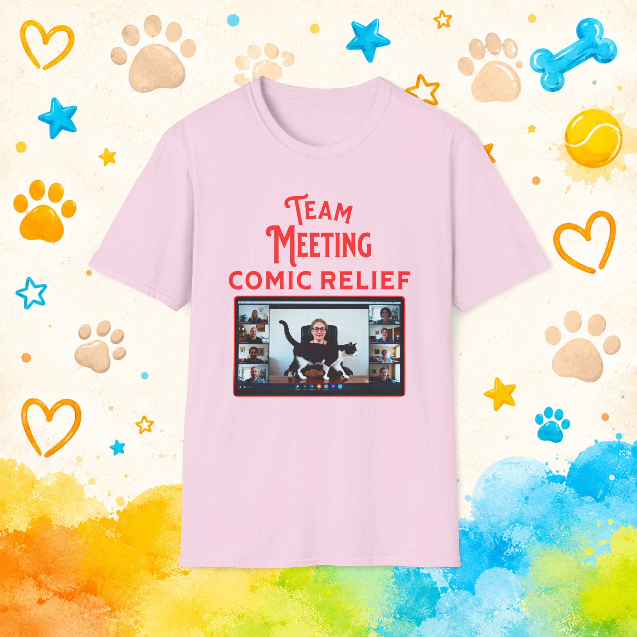 Team Meeting: Comic Relief Funny Cat T-Shirt – Zoom Meeting Cat Humor Tee
