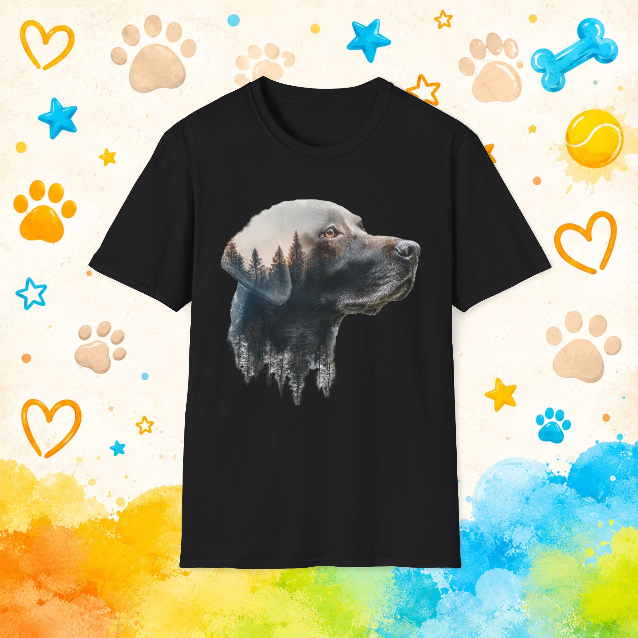 Labrador Double Exposure Forest T-Shirt | Dog Silhouette Nature Tee