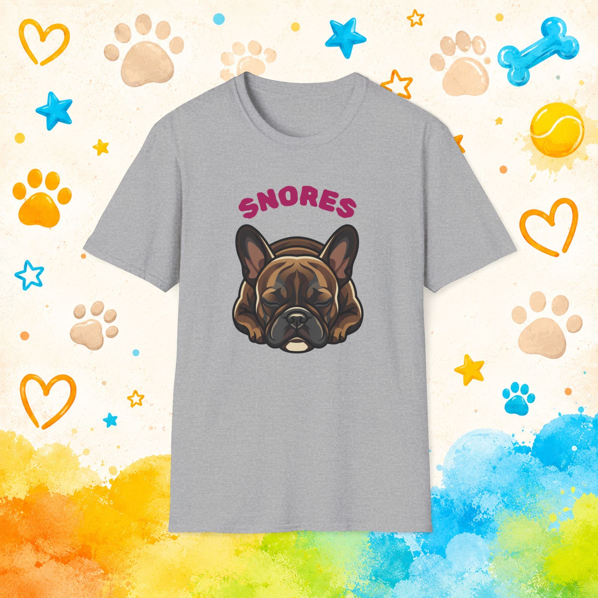 Snoring French Bulldog T-Shirt — "SNORES" Cute Dog Graphic Tee
