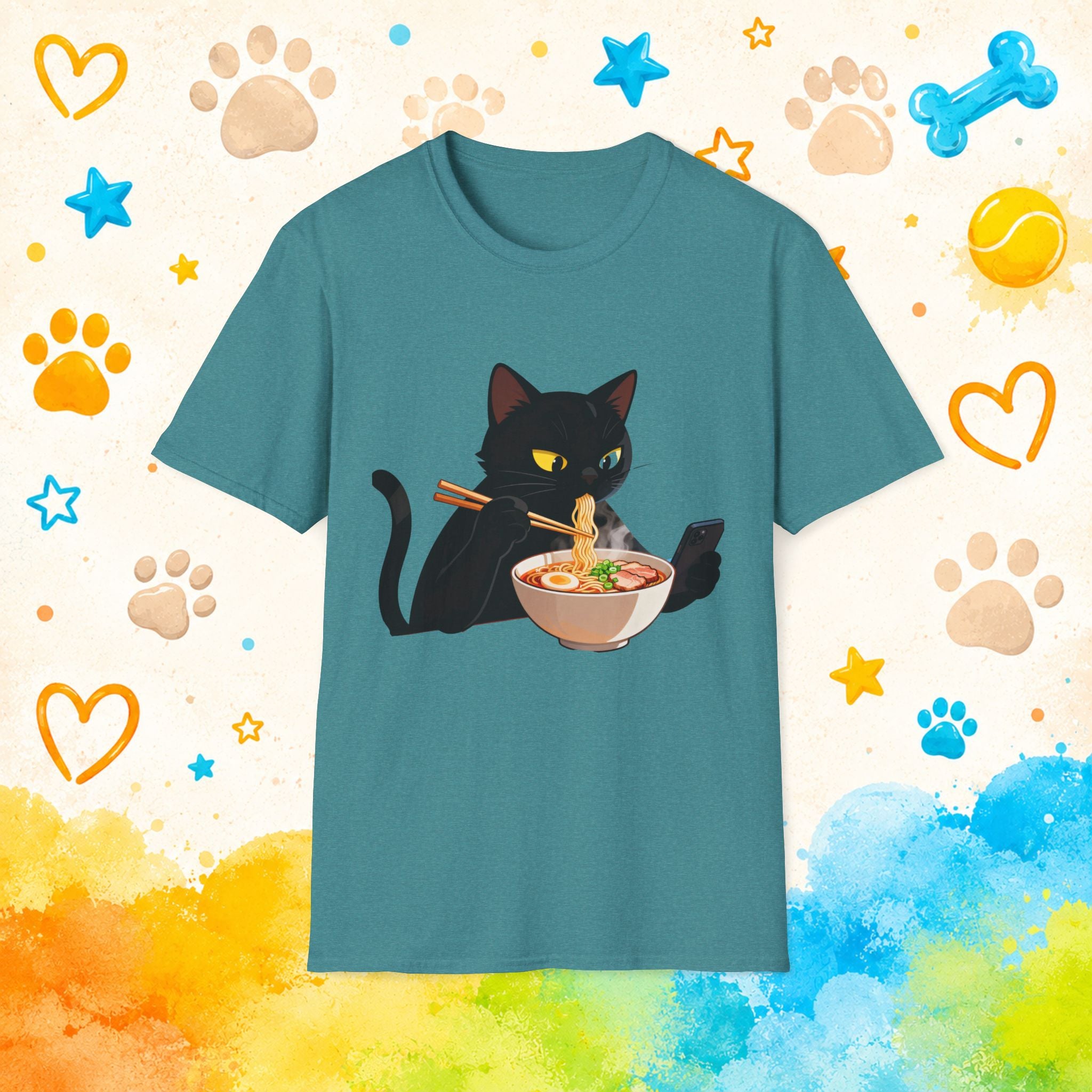 Cat Eating Ramen Noodles T-shirt