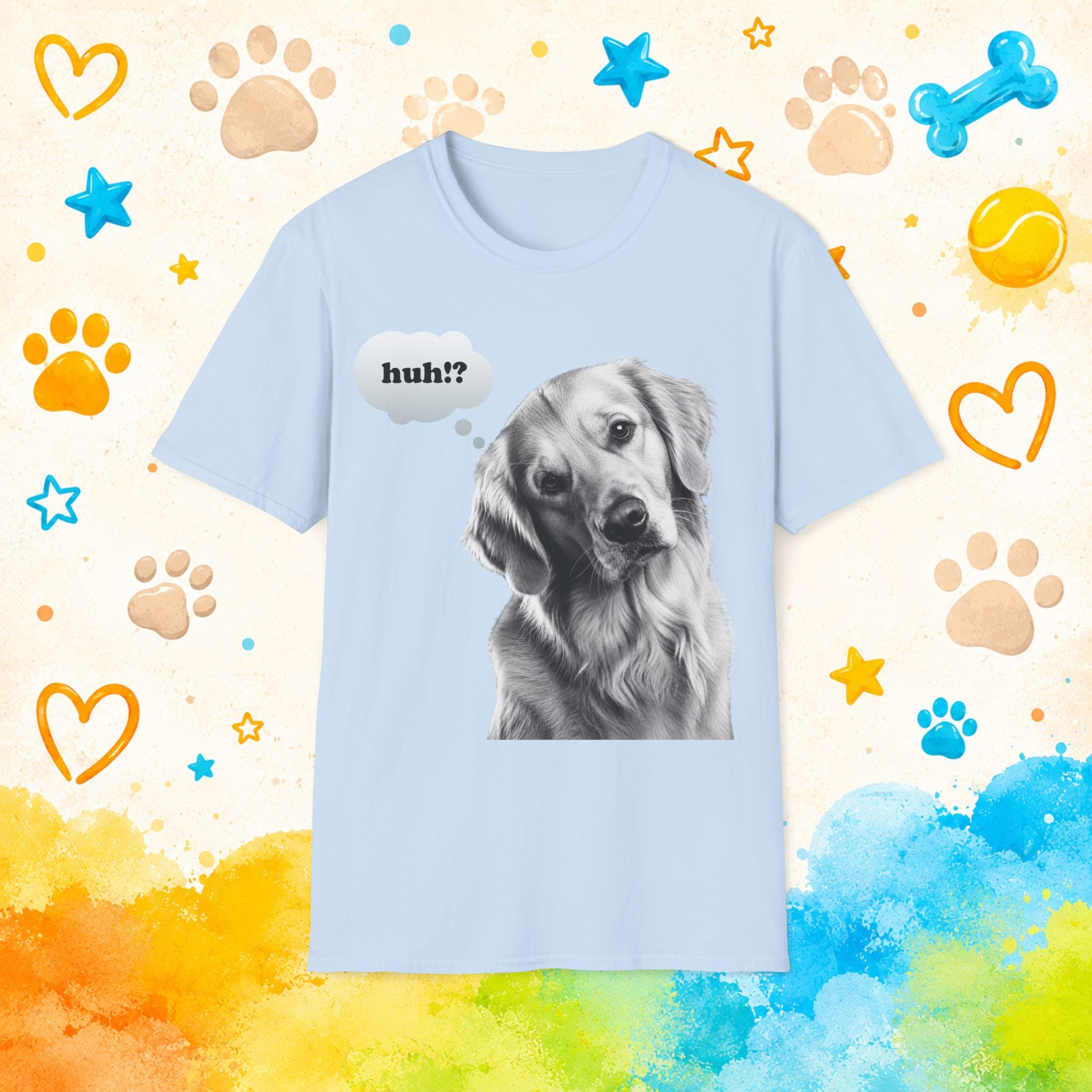 Golden Retriever "huh?" Thought Bubble T-Shirt
