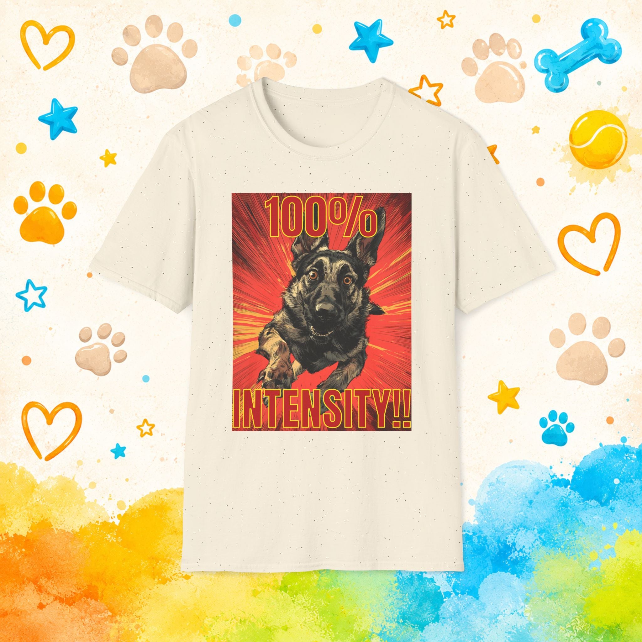 German Shepherd 100% Intensity T-Shirt — Bold Retro Dog Graphic Tee