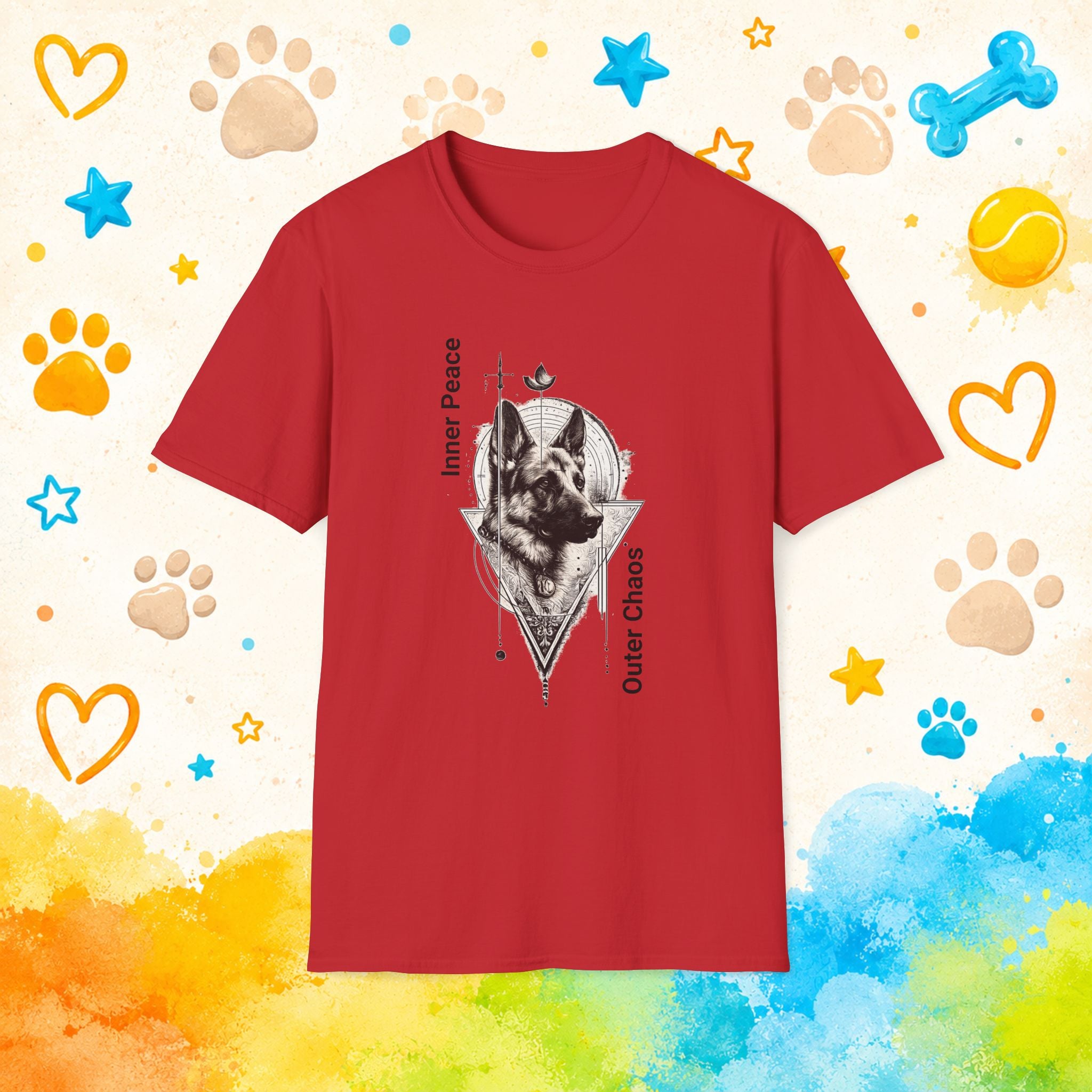 German Shepherd Portrait T‑Shirt — "Inner Peace, Outer Chaos" Vintage Dog Art