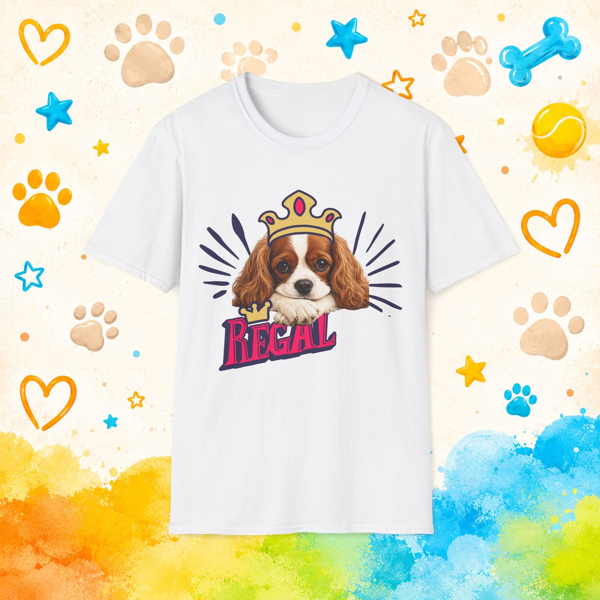 Regal Cavalier King Charles Spaniel T-Shirt – Crowned Cavalier Street Art Dog Tee