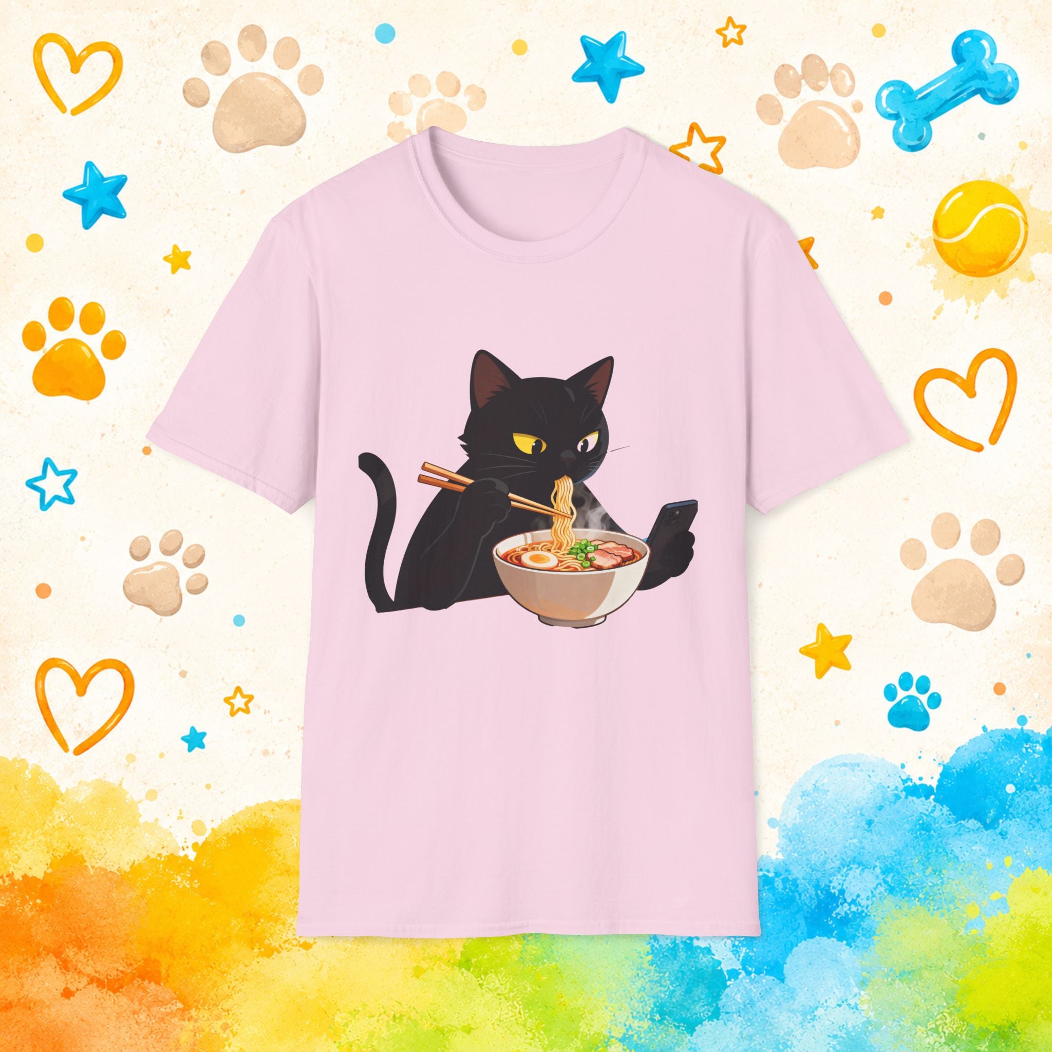 Cat Eating Ramen Noodles T-shirt