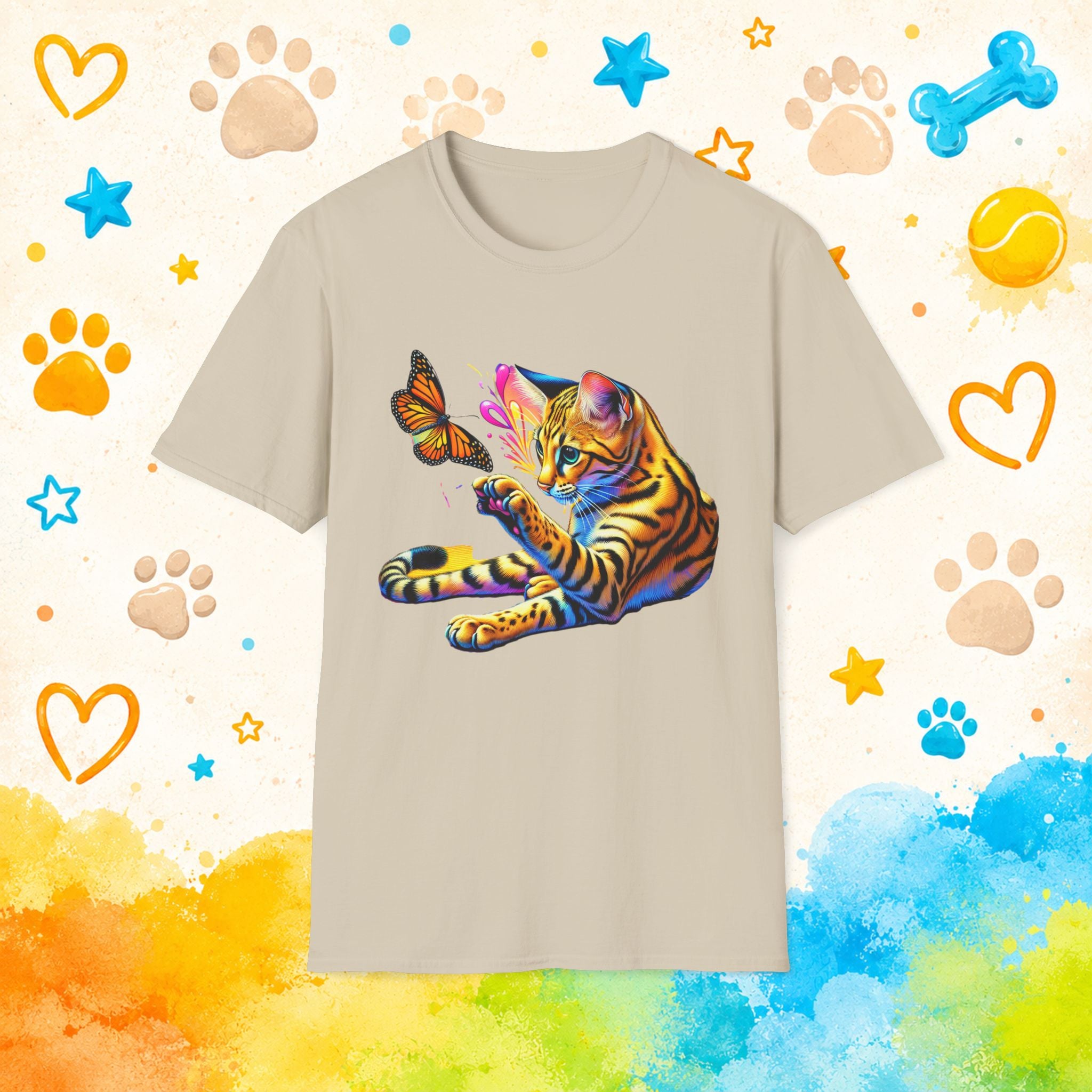 Cat Bengal Kitten & Butterfly T-Shirt