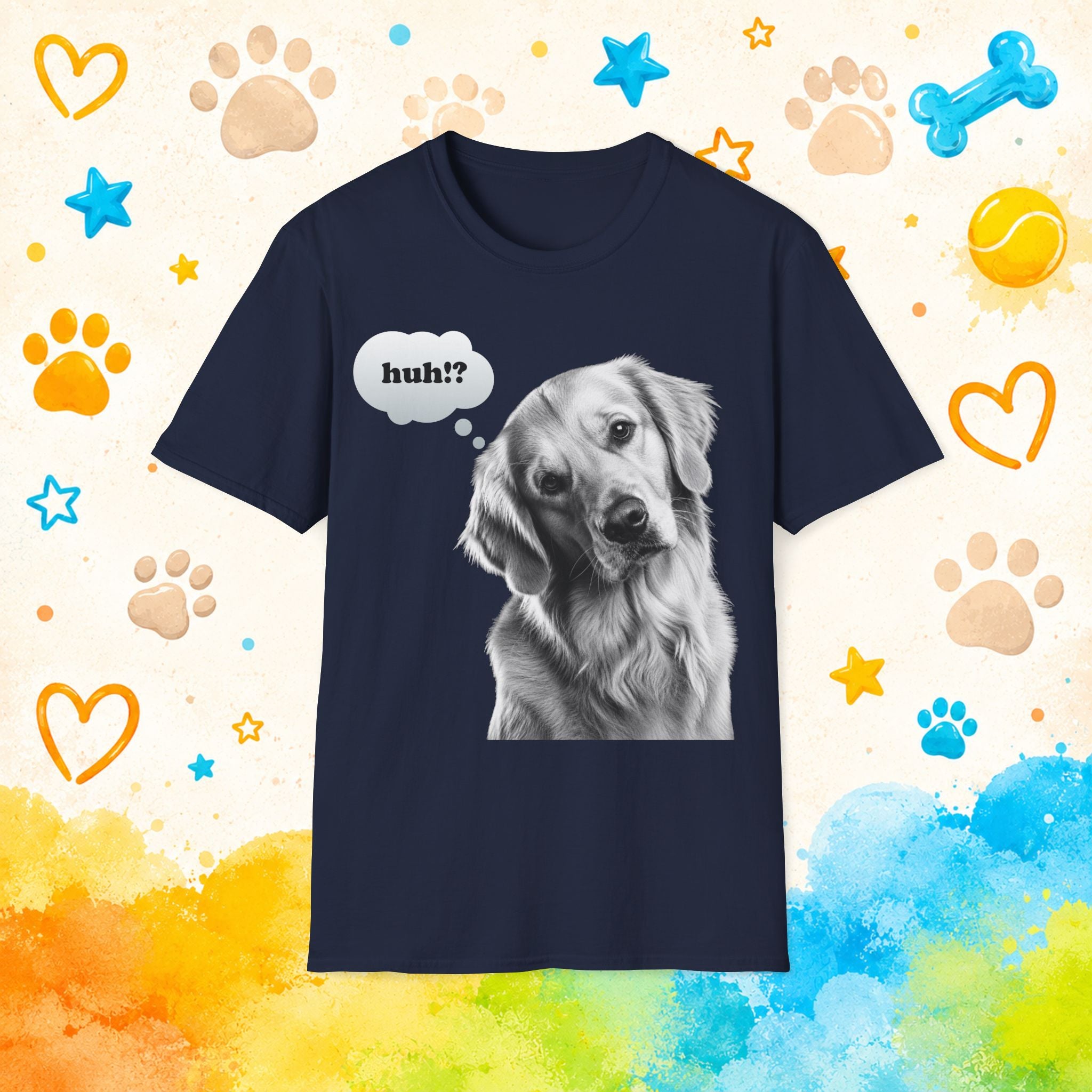 Golden Retriever "huh?" Thought Bubble T-Shirt