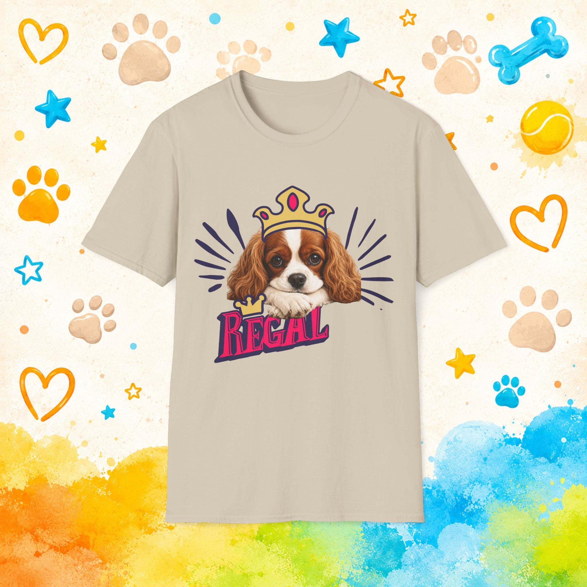 Regal Cavalier King Charles Spaniel T-Shirt – Crowned Cavalier Street Art Dog Tee