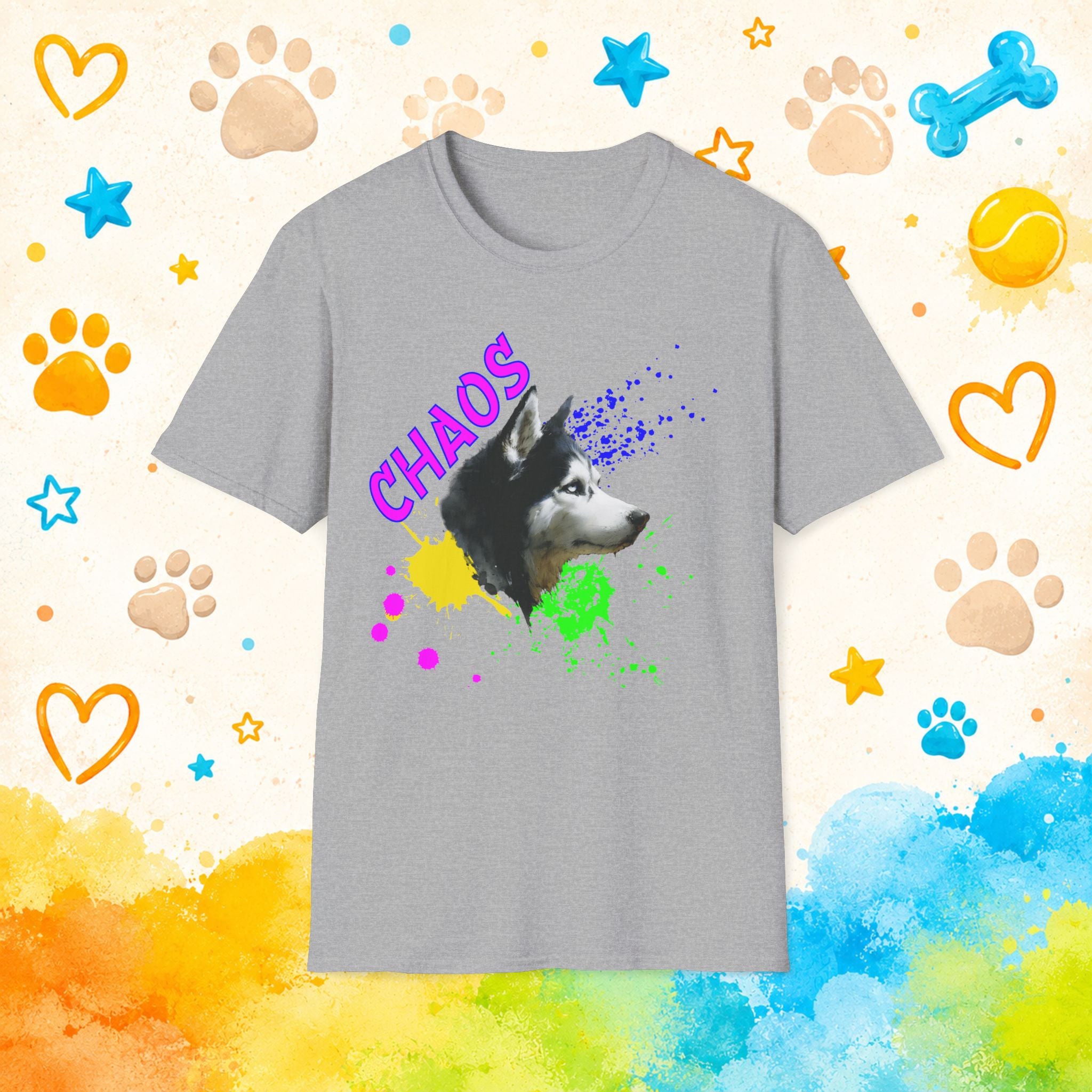 Chaos Funny Siberian Husky T-Shirt – Color Splash Husky Dog Humor Tee