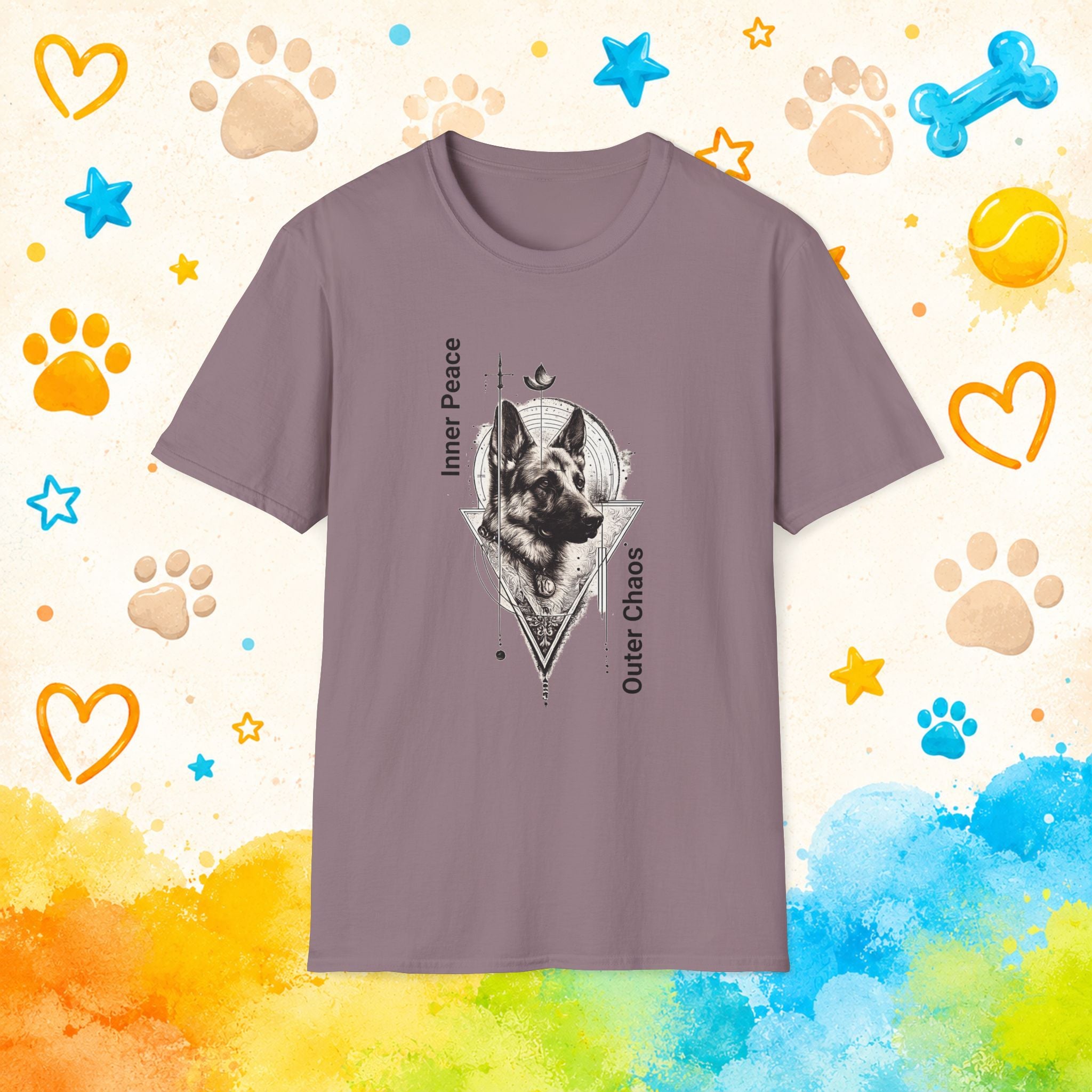 German Shepherd Portrait T‑Shirt — "Inner Peace, Outer Chaos" Vintage Dog Art