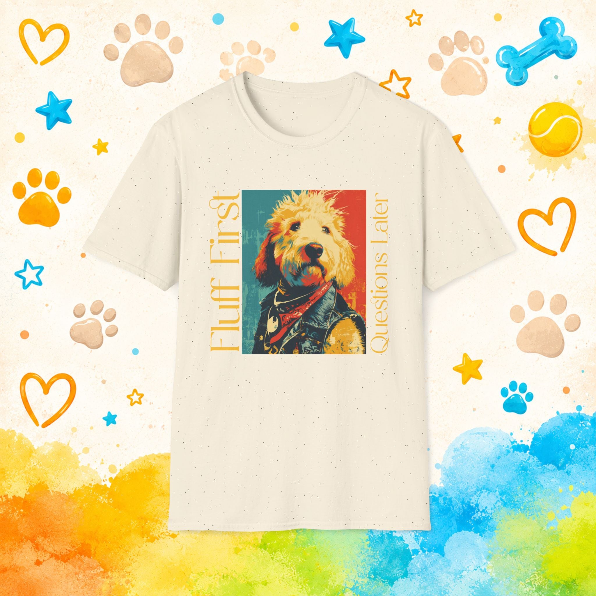 Goldendoodle Fluff First Questions Later Funny T-shirt