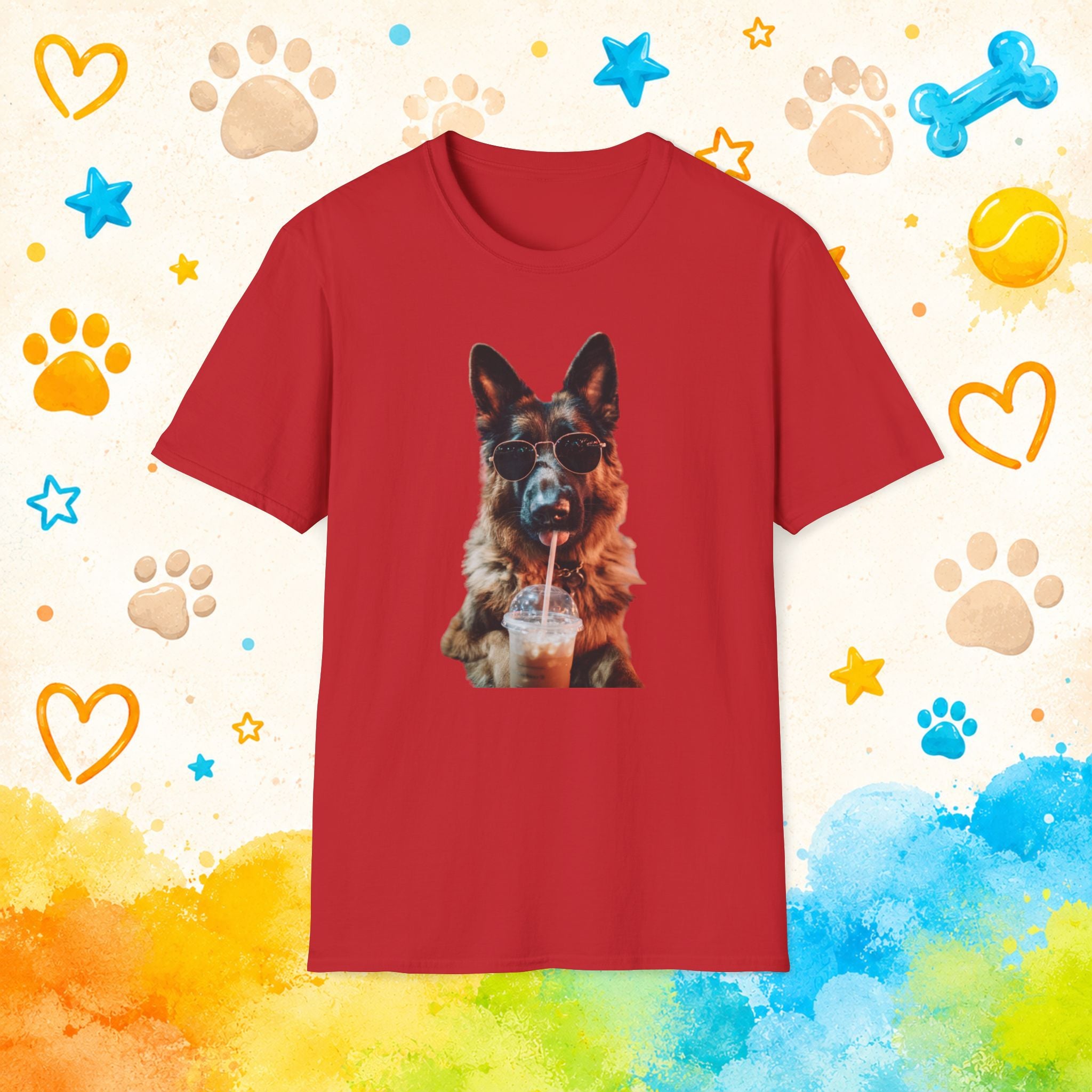 German Shepherd Drinking Iced Coffee T-Shirt