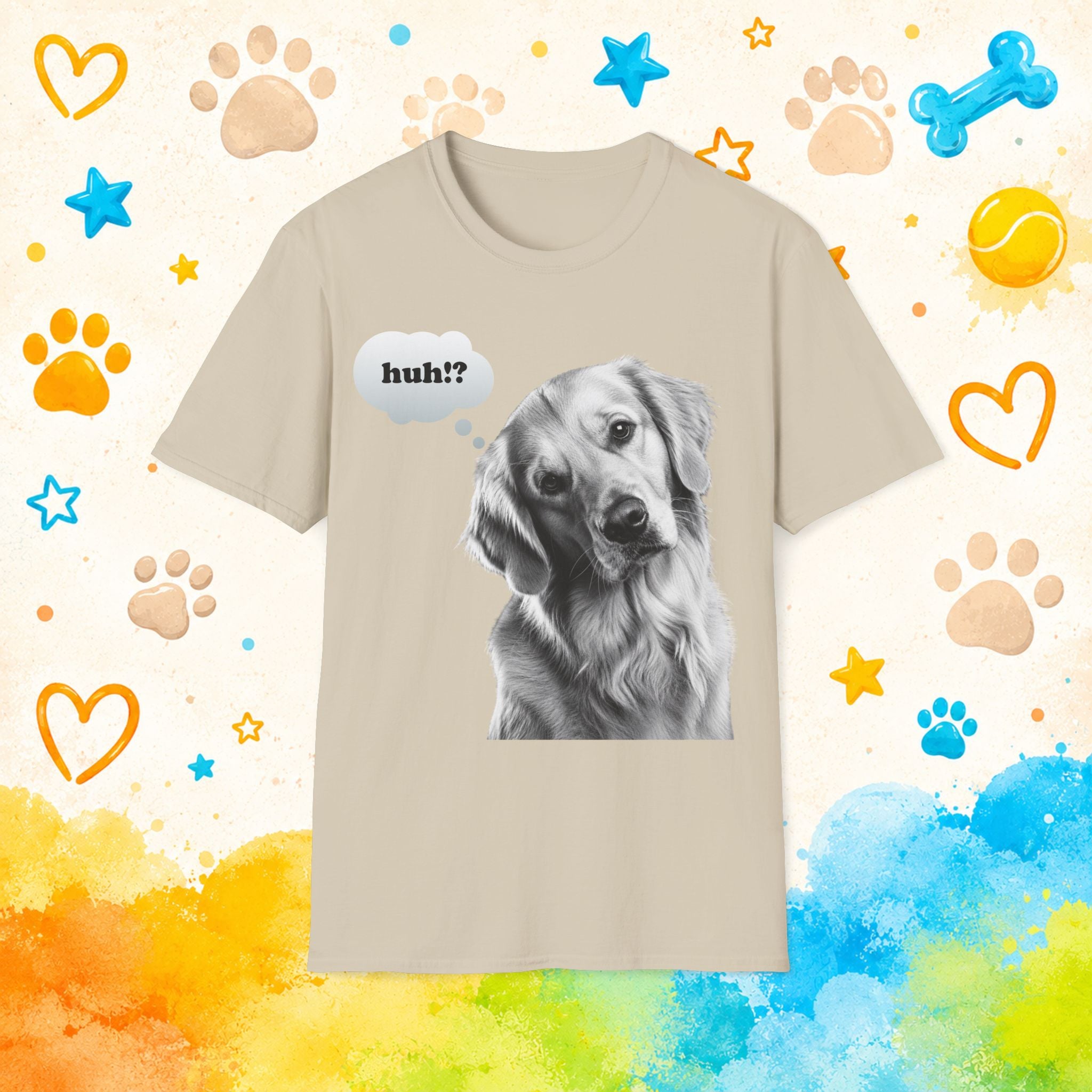 Golden Retriever "huh?" Thought Bubble T-Shirt