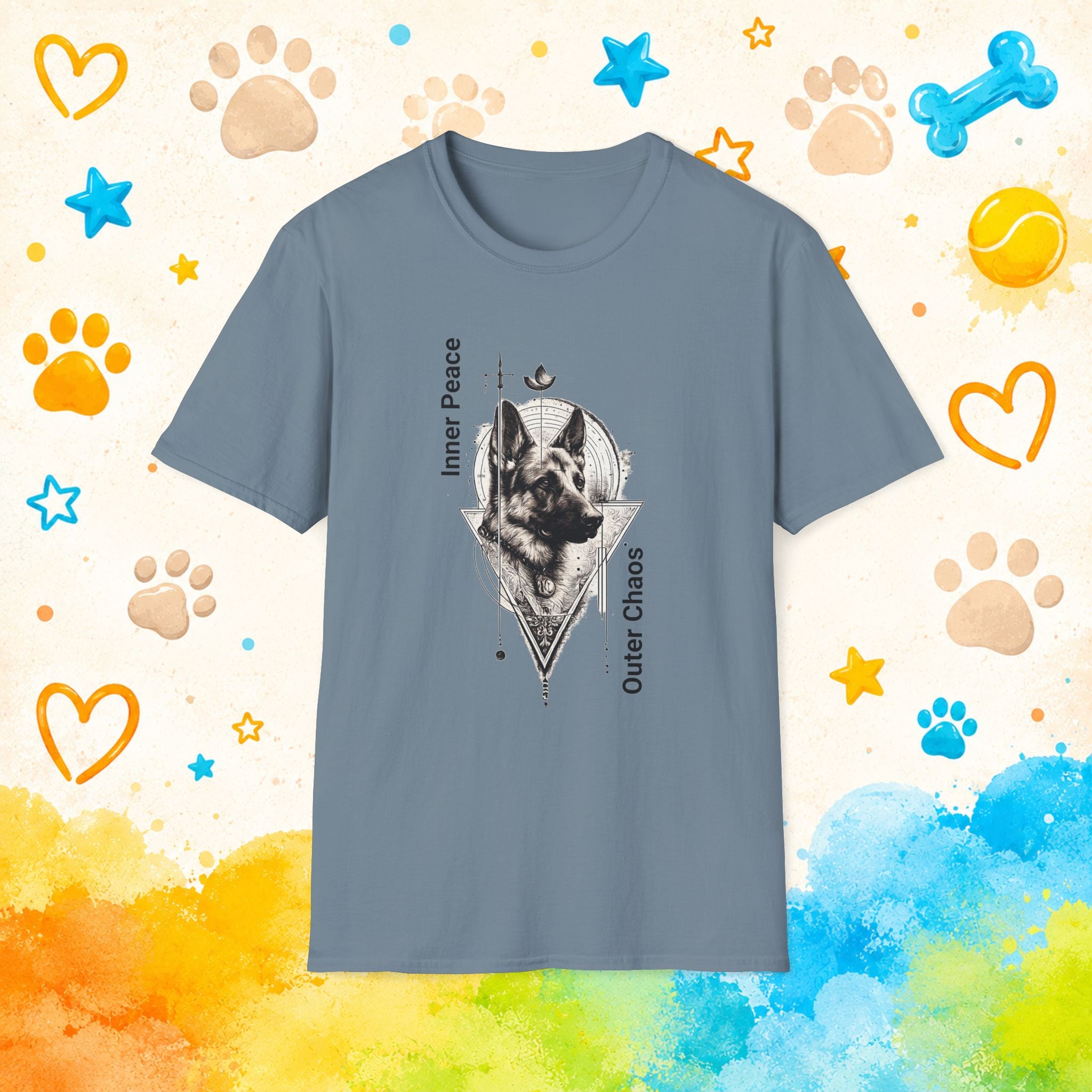 German Shepherd Portrait T‑Shirt — "Inner Peace, Outer Chaos" Vintage Dog Art