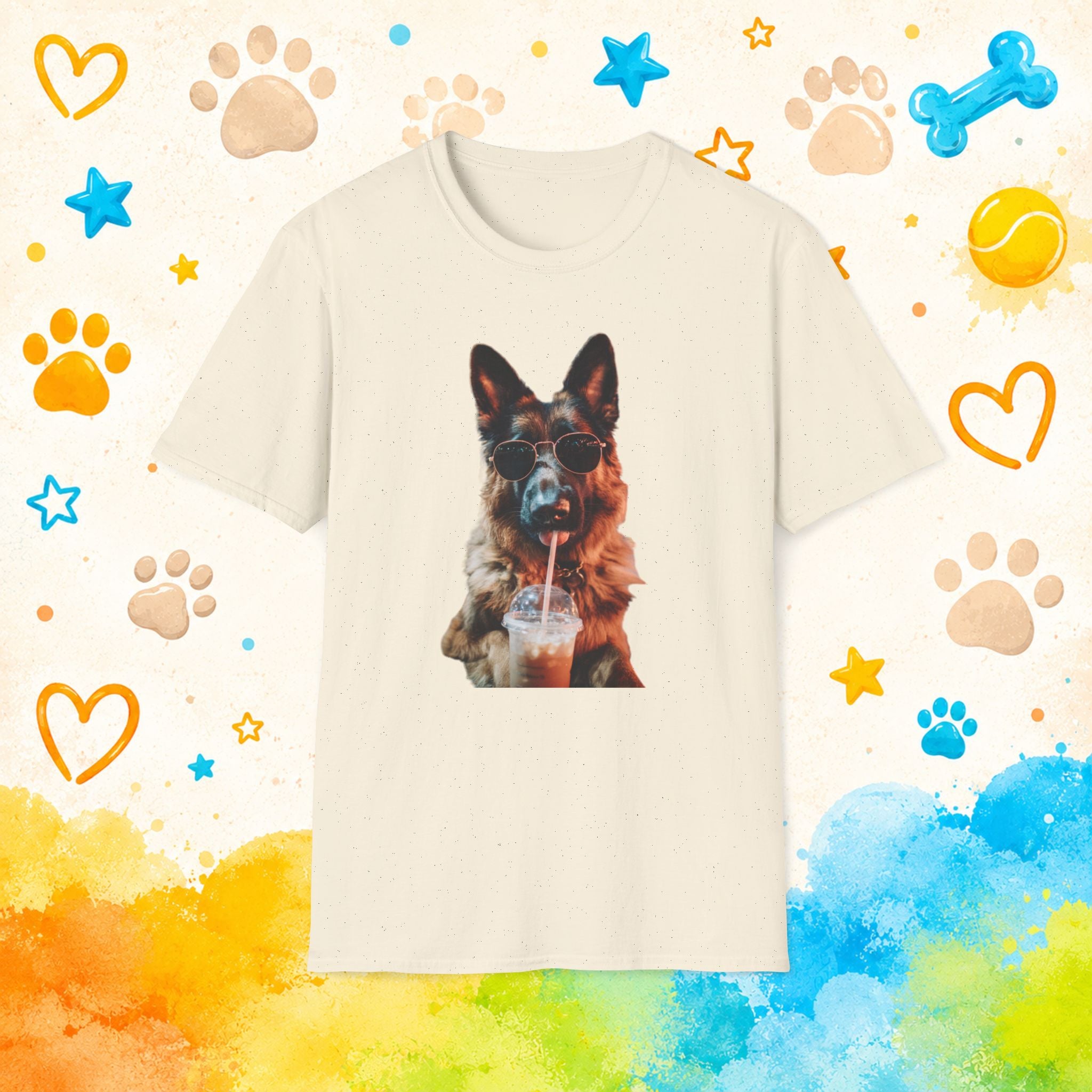 German Shepherd Drinking Iced Coffee T-Shirt
