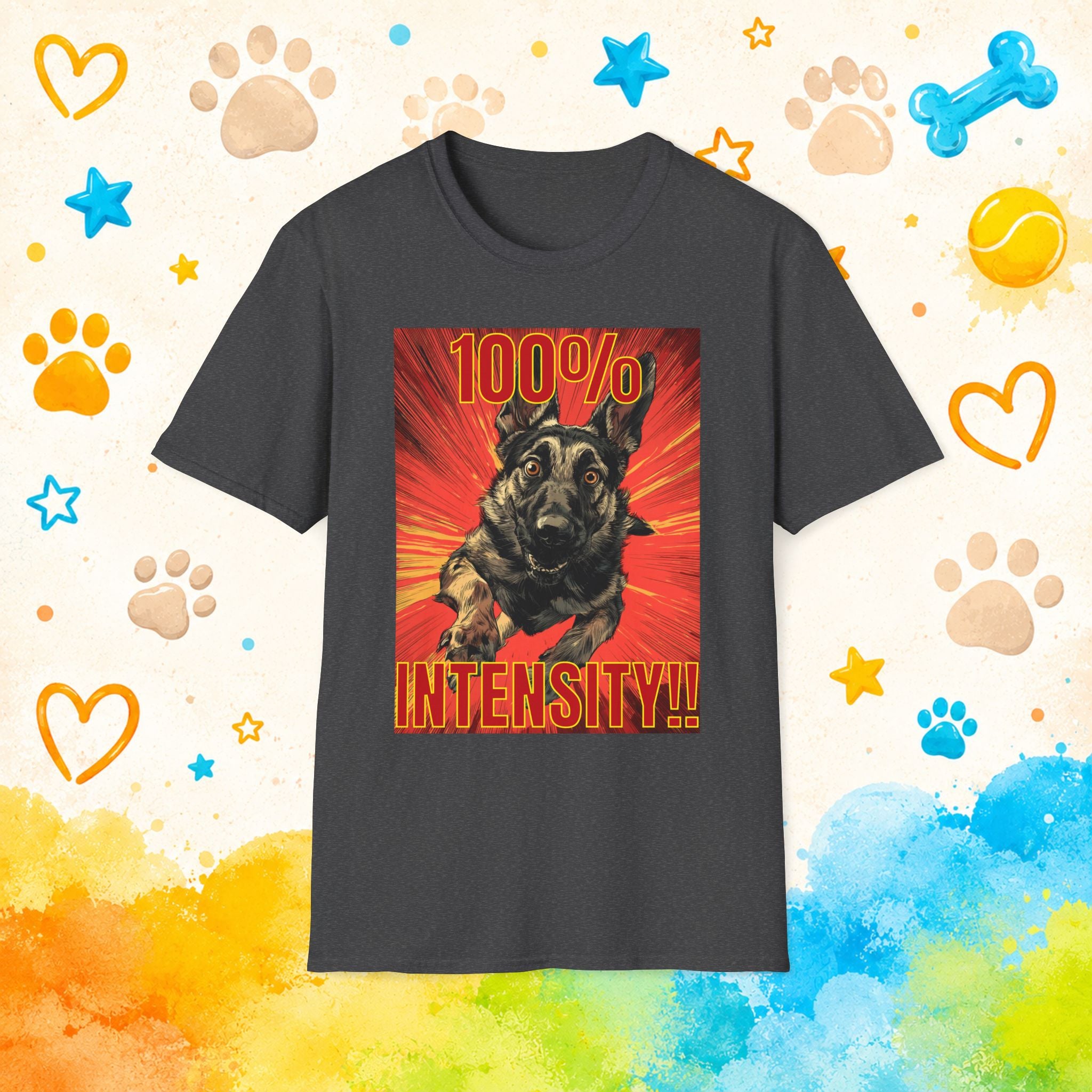 German Shepherd 100% Intensity T-Shirt — Bold Retro Dog Graphic Tee
