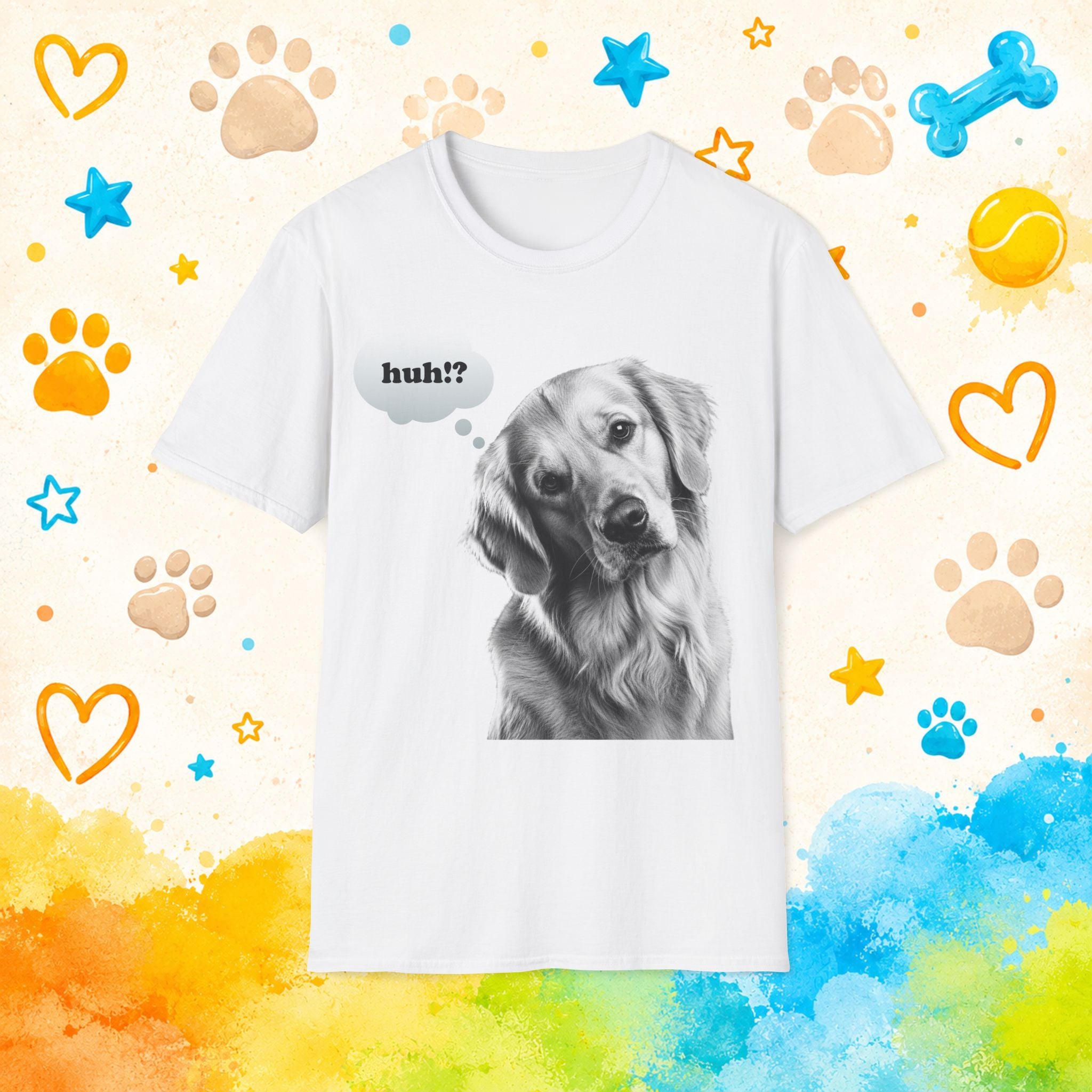 Golden Retriever "huh?" Thought Bubble T-Shirt