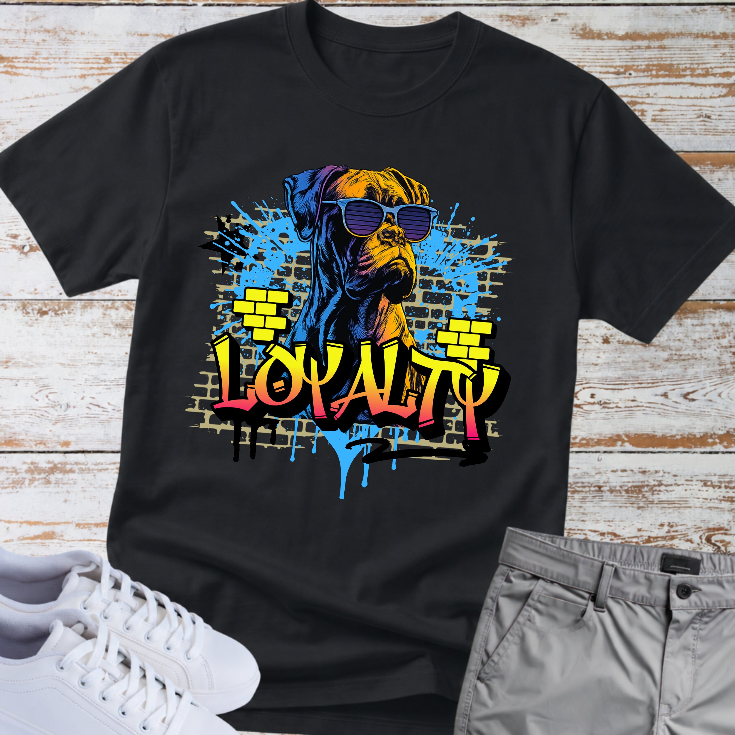 Loyalty Boxer Dog T-Shirt, Cool Boxer Wearing Sunglasses Tee, Street Art Dog Shirt, Boxer Lover Gift, Funny Boxer Dog Apparel