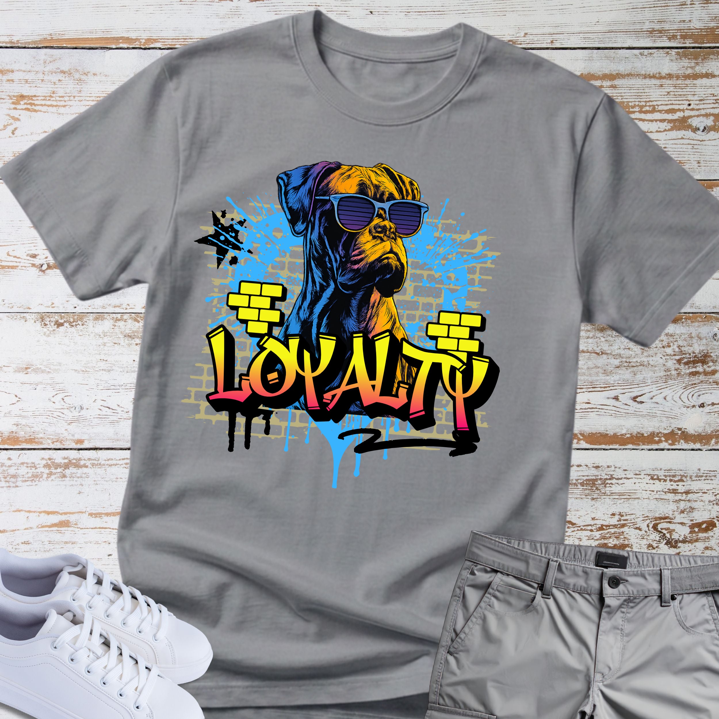 Loyalty Boxer Dog T-Shirt, Cool Boxer Wearing Sunglasses Tee, Street Art Dog Shirt, Boxer Lover Gift, Funny Boxer Dog Apparel
