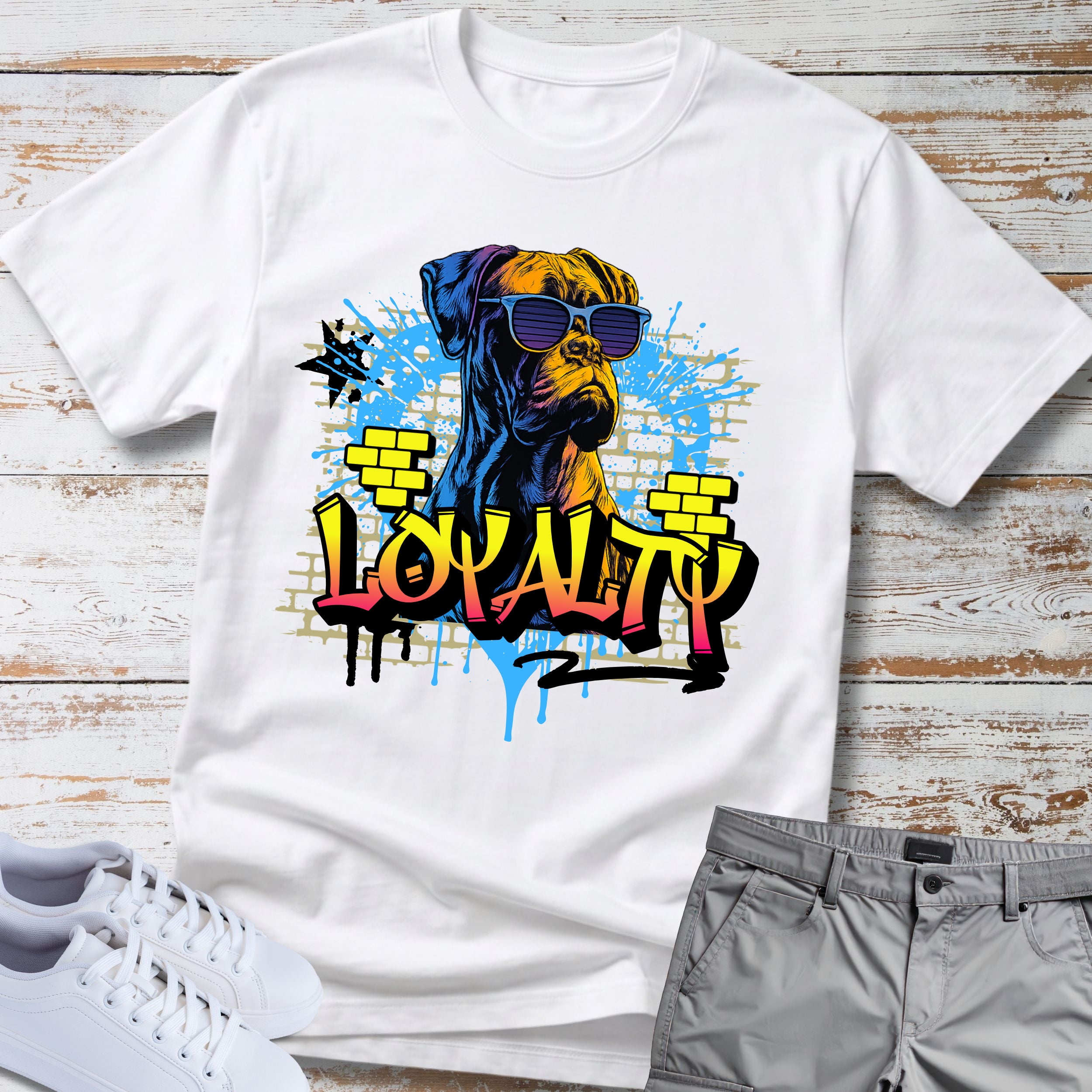 Loyalty Boxer Dog T-Shirt, Cool Boxer Wearing Sunglasses Tee, Street Art Dog Shirt, Boxer Lover Gift, Funny Boxer Dog Apparel