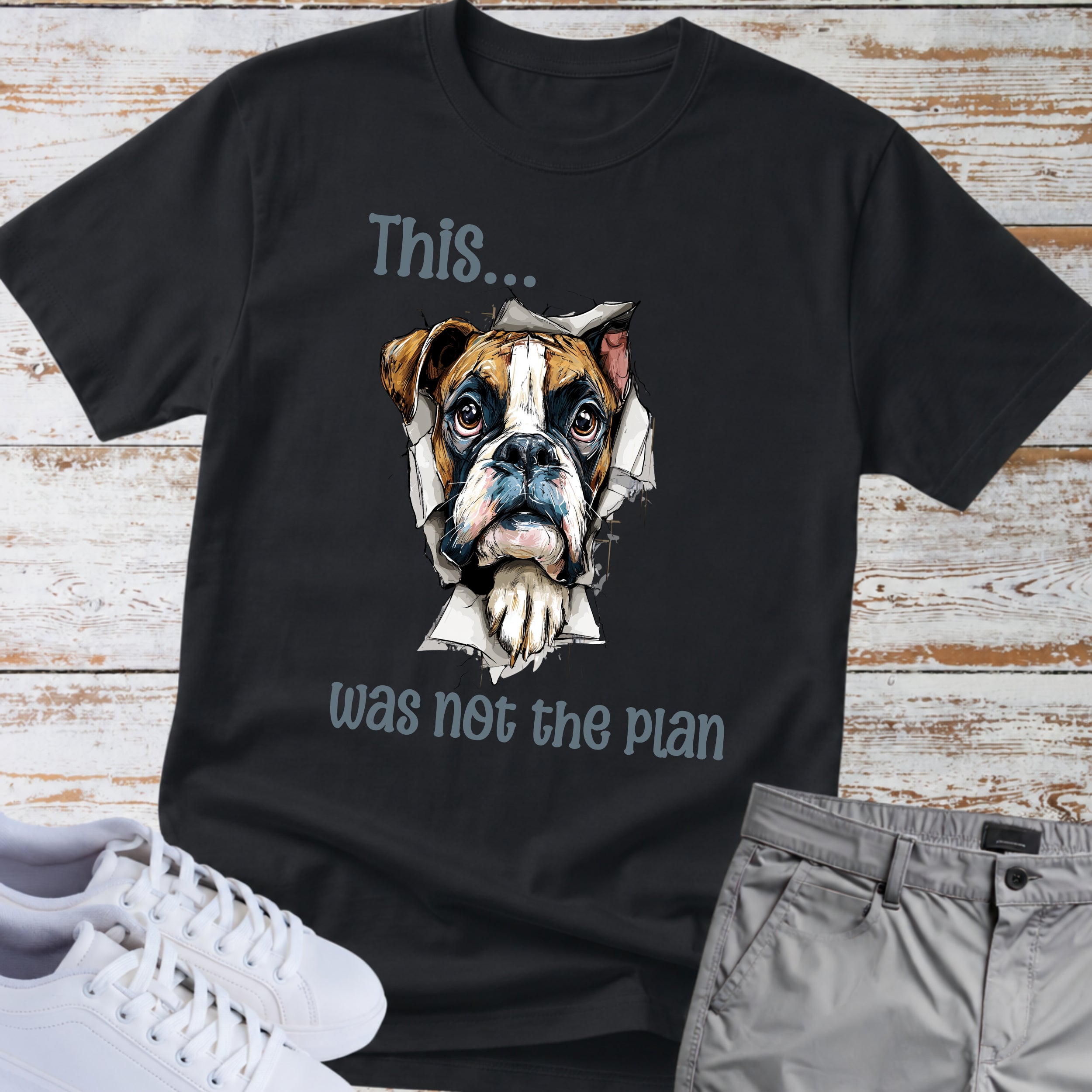 This Was Not The Plan Boxer Dog T-Shirt, Funny Boxer Lover Shirt, Chaos Dog Tee, Clumsy Boxer Gift, Boxer Owner Apparel