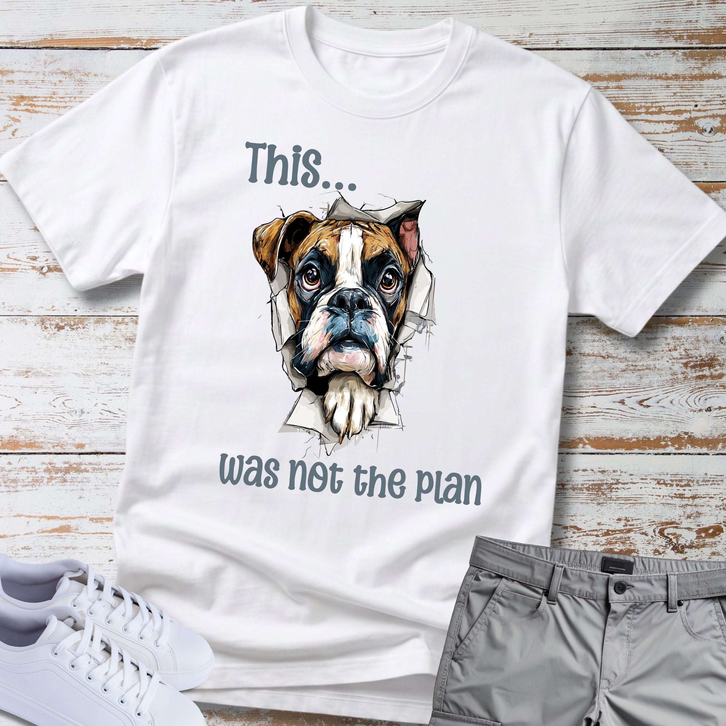 This Was Not The Plan Boxer Dog T-Shirt, Funny Boxer Lover Shirt, Chaos Dog Tee, Clumsy Boxer Gift, Boxer Owner Apparel
