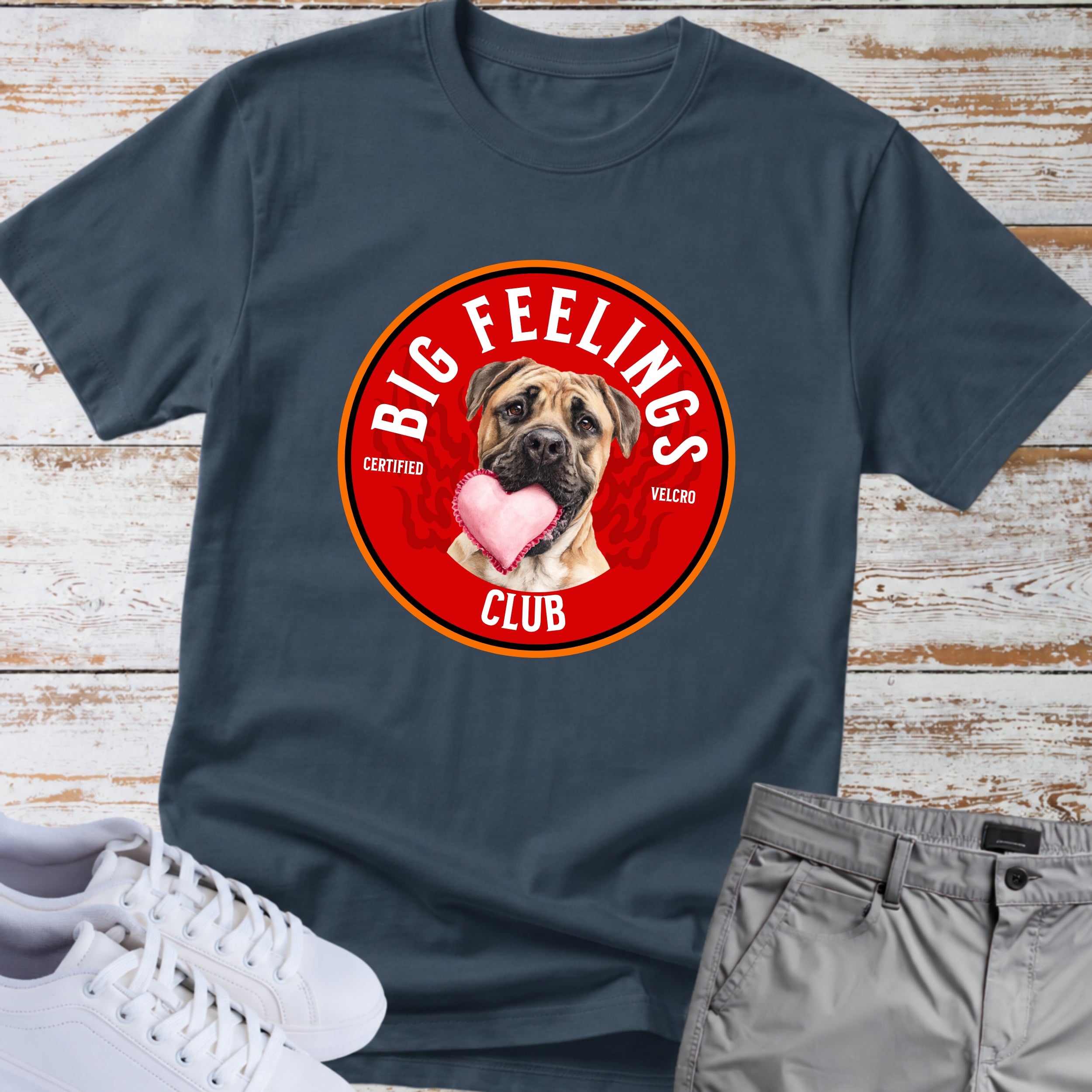 Big Feelings Club Boxer Dog T-Shirt, Certified Velcro Dog Shirt, Funny Boxer Lover Tee, Cute Heart Dog Gift, Boxer Owner Apparel