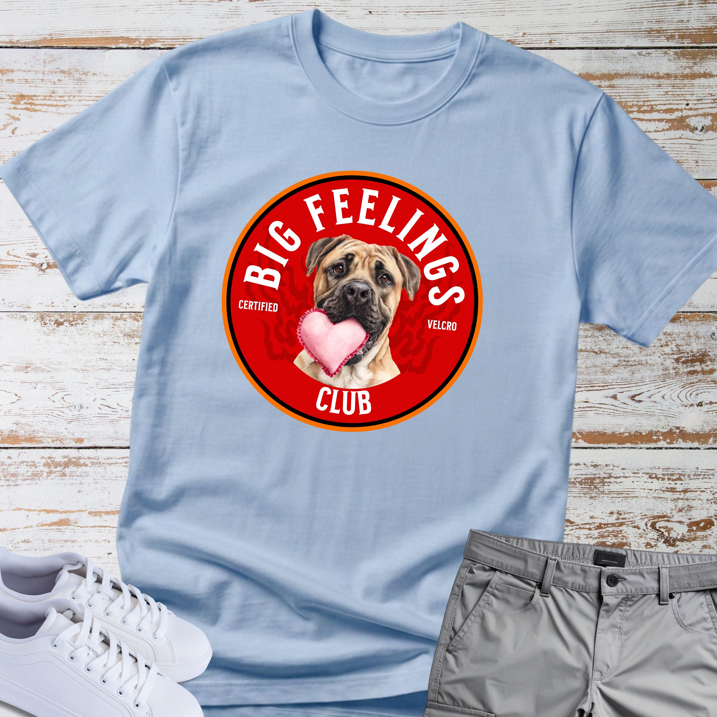 Big Feelings Club Boxer Dog T-Shirt, Certified Velcro Dog Shirt, Funny Boxer Lover Tee, Cute Heart Dog Gift, Boxer Owner Apparel