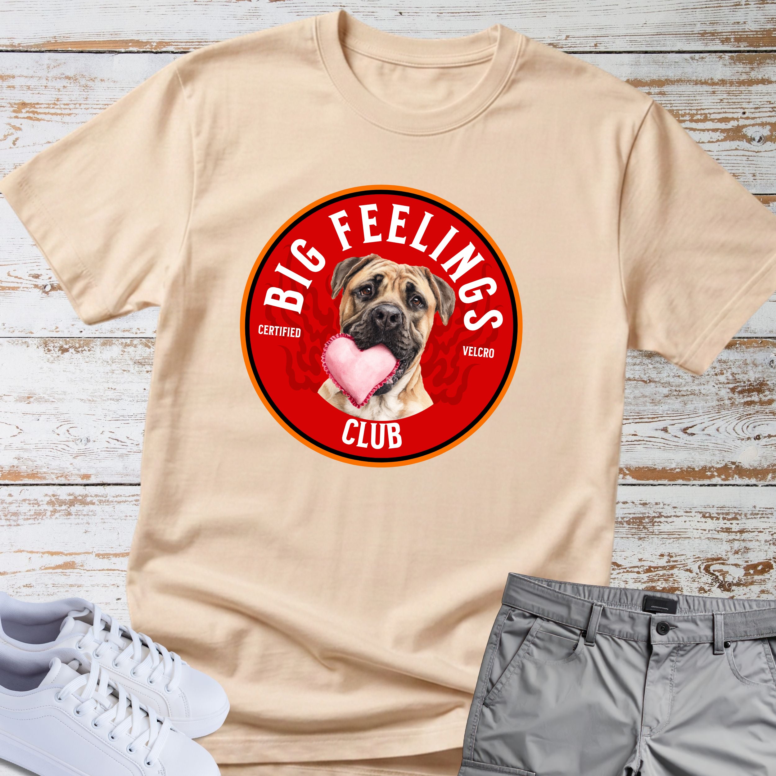 Big Feelings Club Boxer Dog T-Shirt, Certified Velcro Dog Shirt, Funny Boxer Lover Tee, Cute Heart Dog Gift, Boxer Owner Apparel