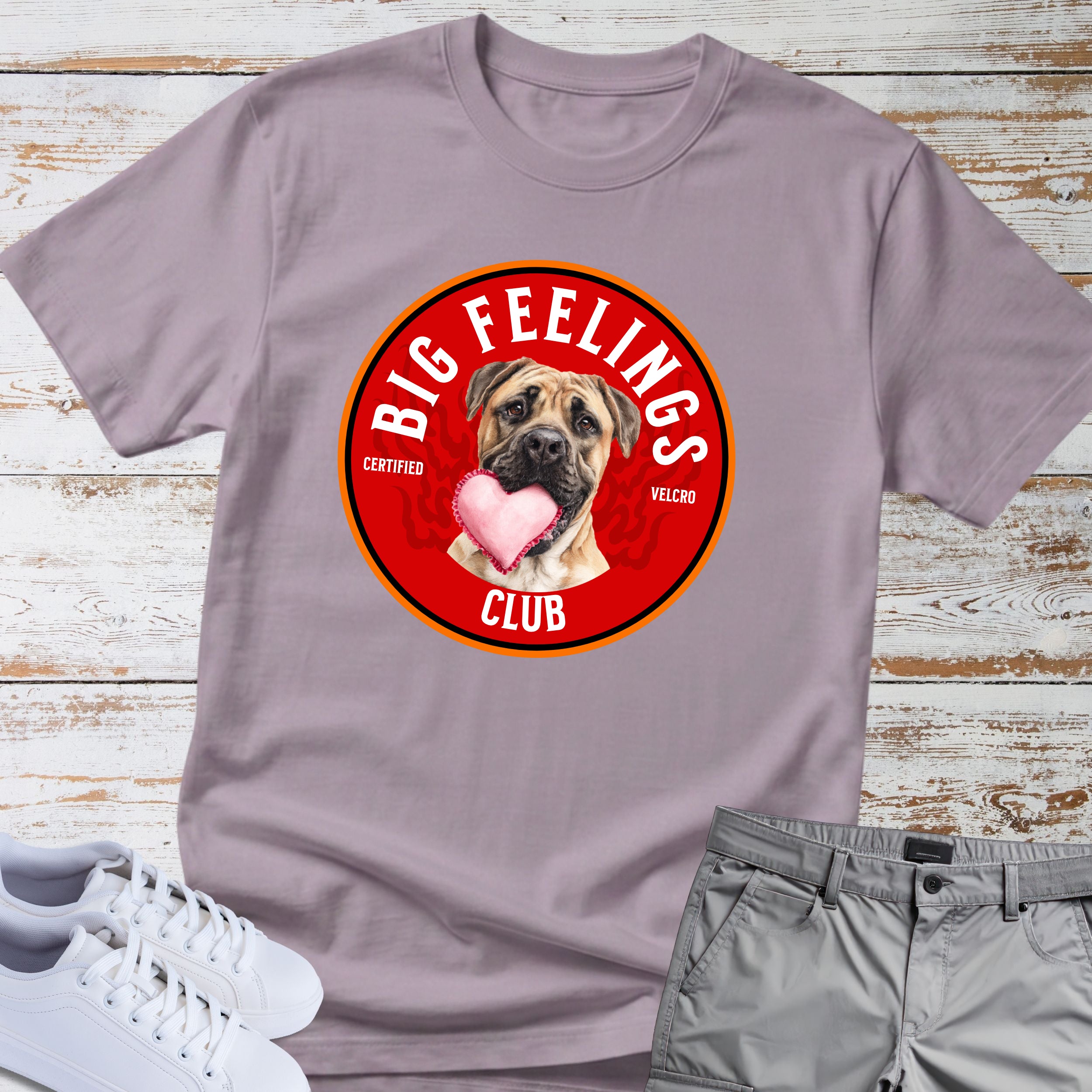 Big Feelings Club Boxer Dog T-Shirt, Certified Velcro Dog Shirt, Funny Boxer Lover Tee, Cute Heart Dog Gift, Boxer Owner Apparel