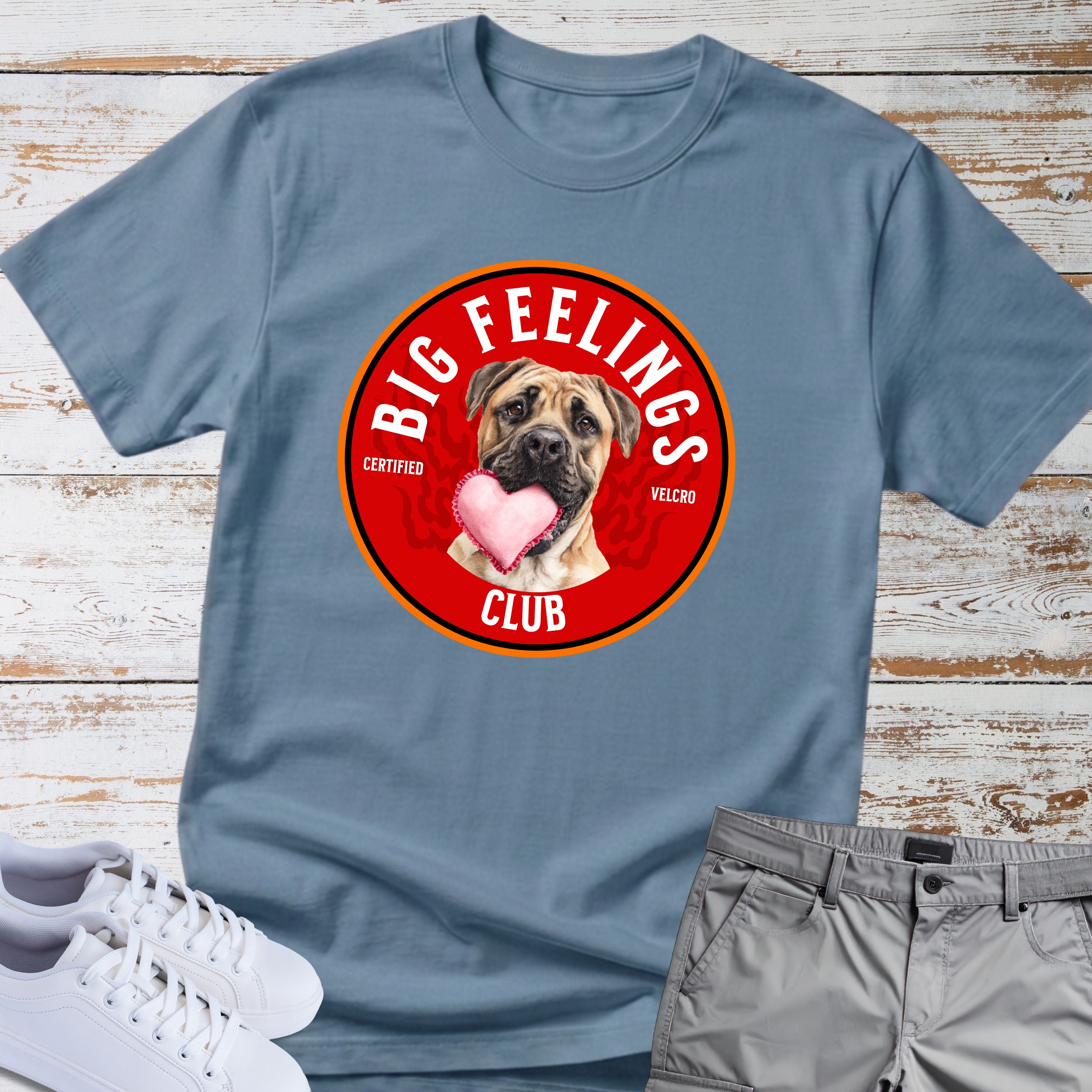 Big Feelings Club Boxer Dog T-Shirt, Certified Velcro Dog Shirt, Funny Boxer Lover Tee, Cute Heart Dog Gift, Boxer Owner Apparel