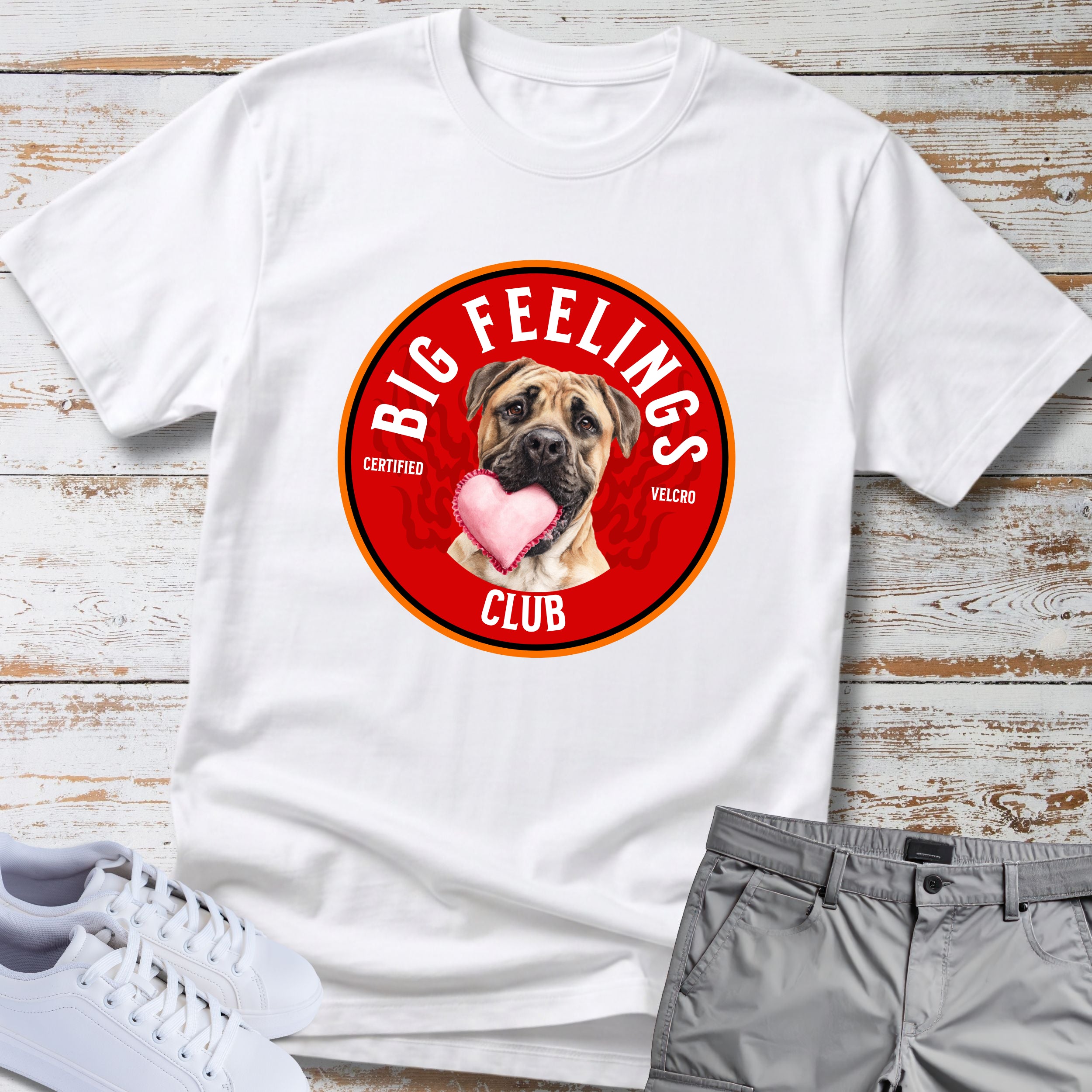 Big Feelings Club Boxer Dog T-Shirt, Certified Velcro Dog Shirt, Funny Boxer Lover Tee, Cute Heart Dog Gift, Boxer Owner Apparel