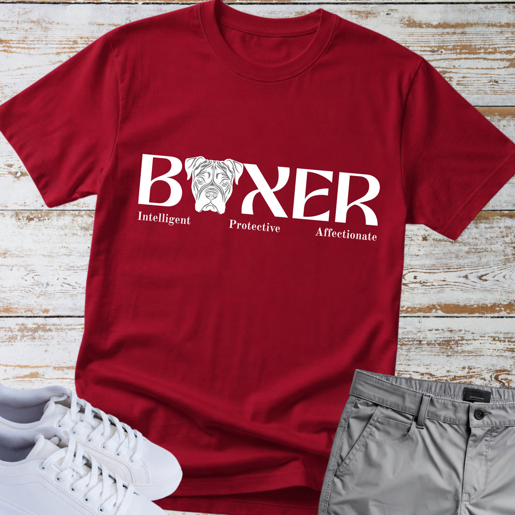Boxer Intelligent Protective Affectionate T-Shirt, Boxer Dog Lover Shirt, Funny Boxer Owner Tee, Boxer Breed Personality Gift, Dog Lover Apparel