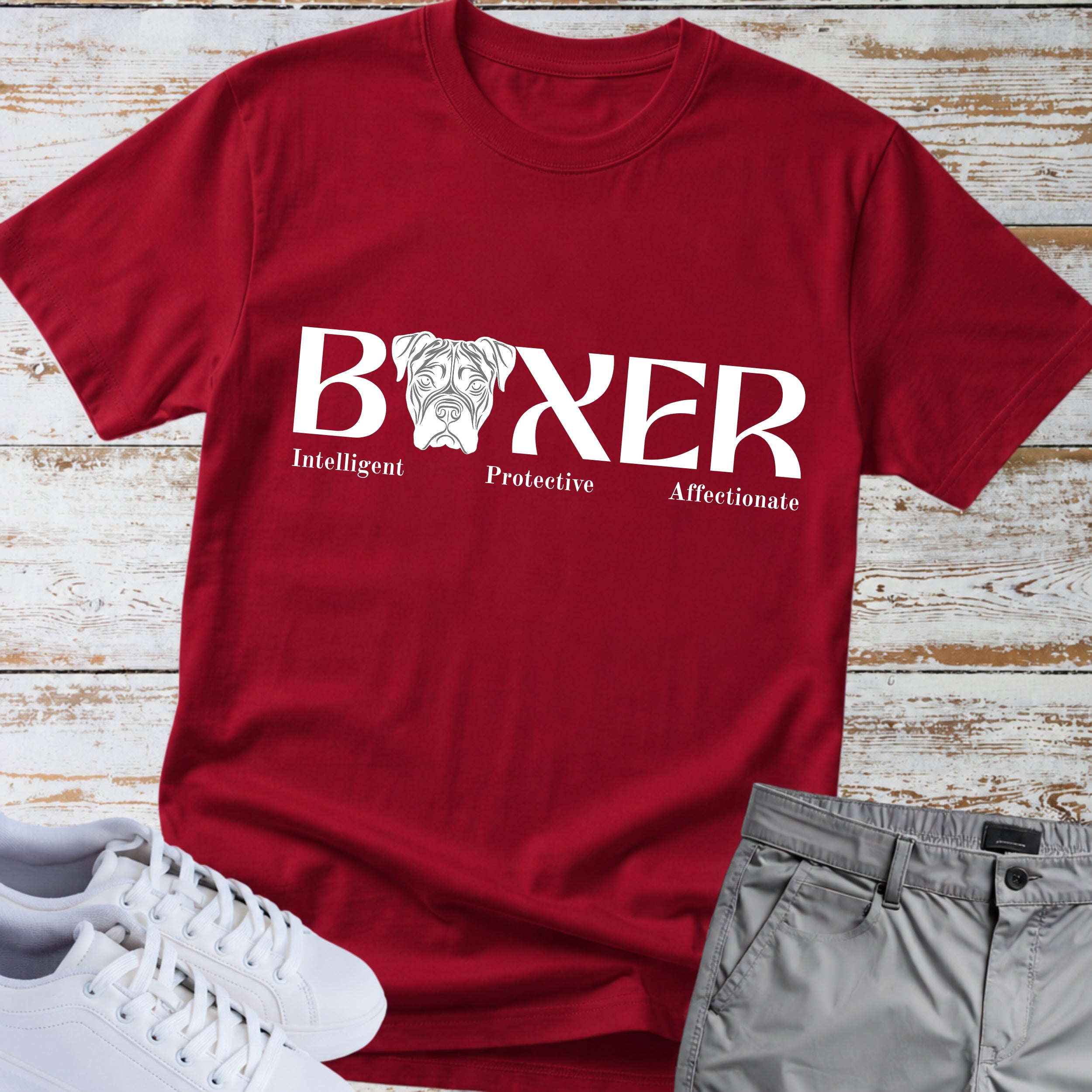 Boxer Intelligent Protective Affectionate T-Shirt, Boxer Dog Lover Shirt, Funny Boxer Owner Tee, Boxer Breed Personality Gift, Dog Lover Apparel