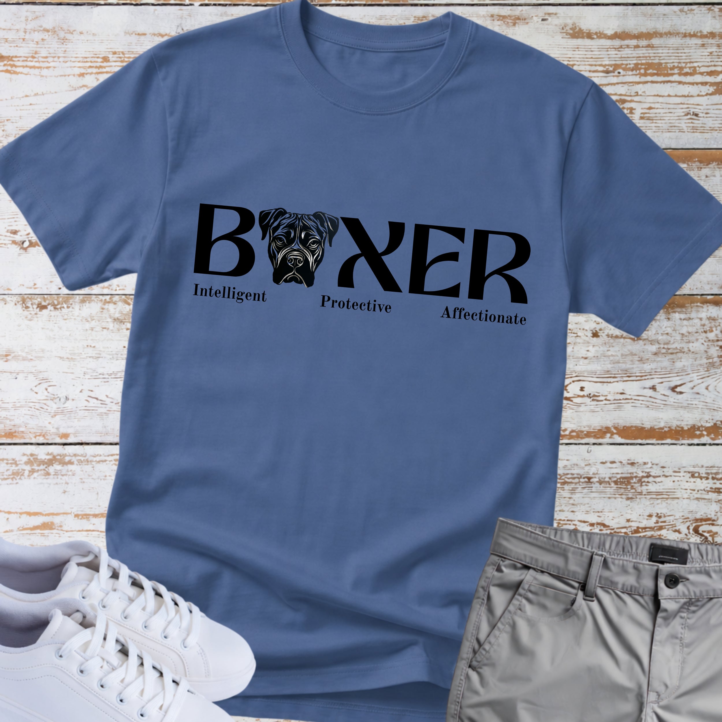 Boxer Intelligent Protective Affectionate T-Shirt, Boxer Dog Lover Shirt, Funny Boxer Owner Tee, Boxer Breed Personality Gift, Dog Lover Apparel