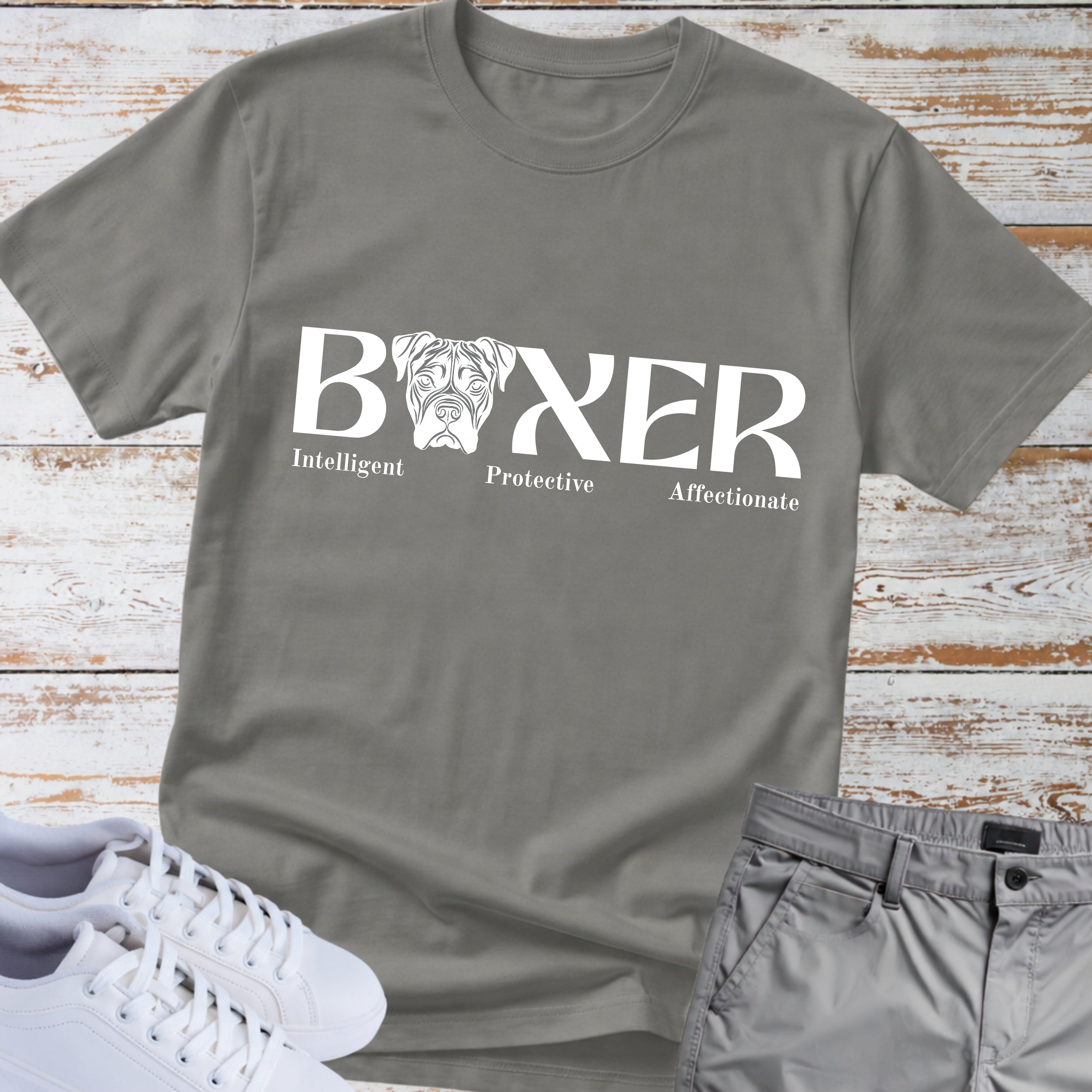 Boxer Intelligent Protective Affectionate T-Shirt, Boxer Dog Lover Shirt, Funny Boxer Owner Tee, Boxer Breed Personality Gift, Dog Lover Apparel