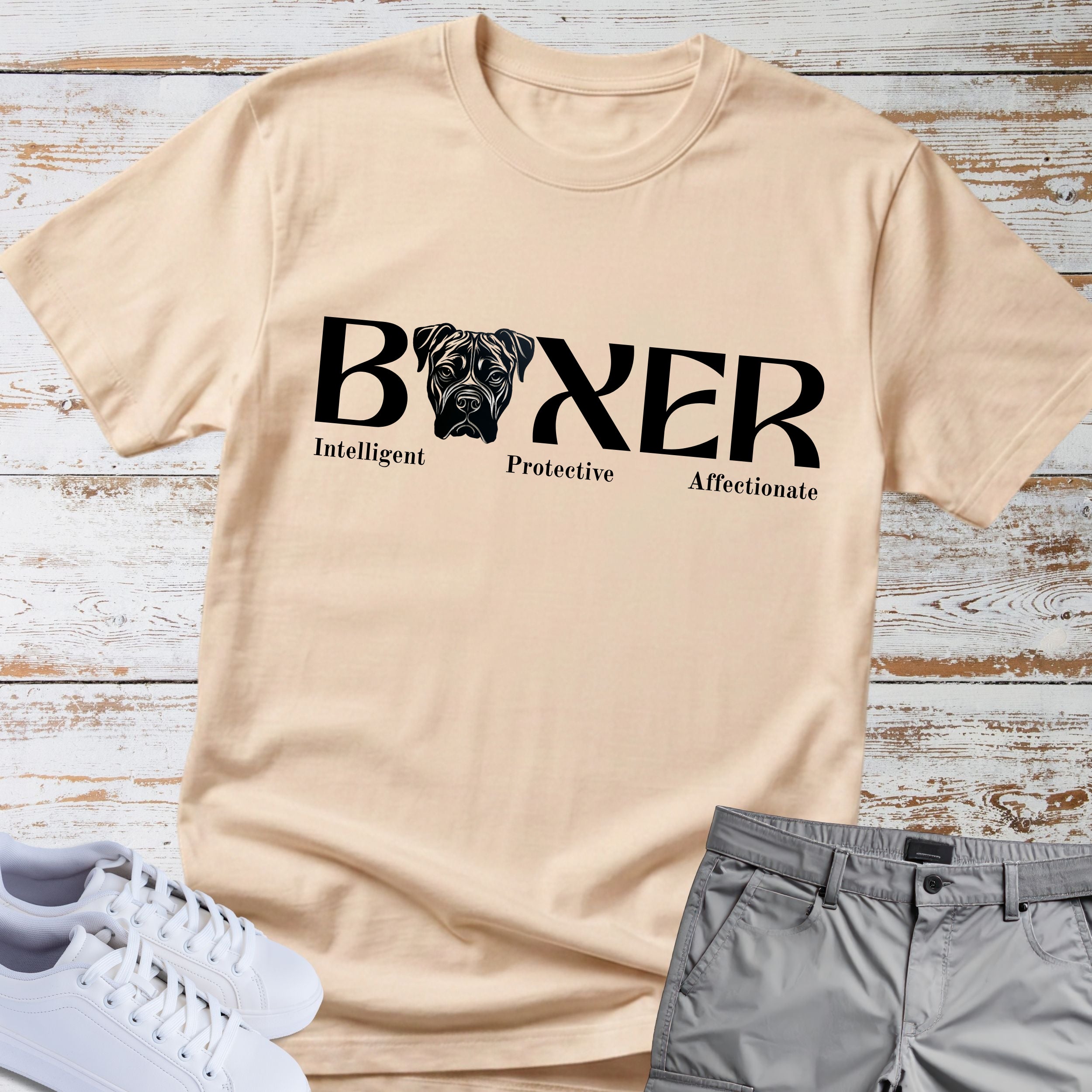 Boxer Intelligent Protective Affectionate T-Shirt, Boxer Dog Lover Shirt, Funny Boxer Owner Tee, Boxer Breed Personality Gift, Dog Lover Apparel