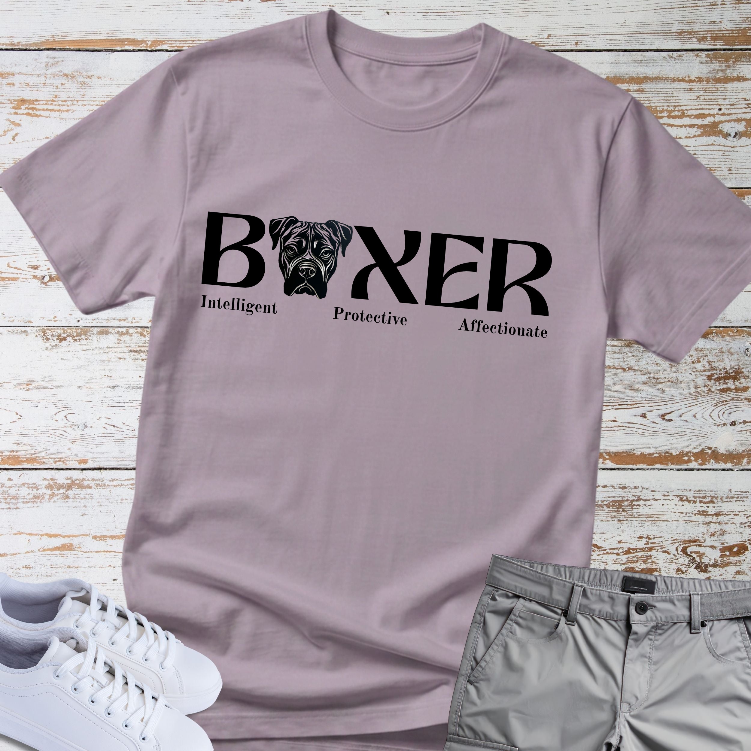 Boxer Intelligent Protective Affectionate T-Shirt, Boxer Dog Lover Shirt, Funny Boxer Owner Tee, Boxer Breed Personality Gift, Dog Lover Apparel
